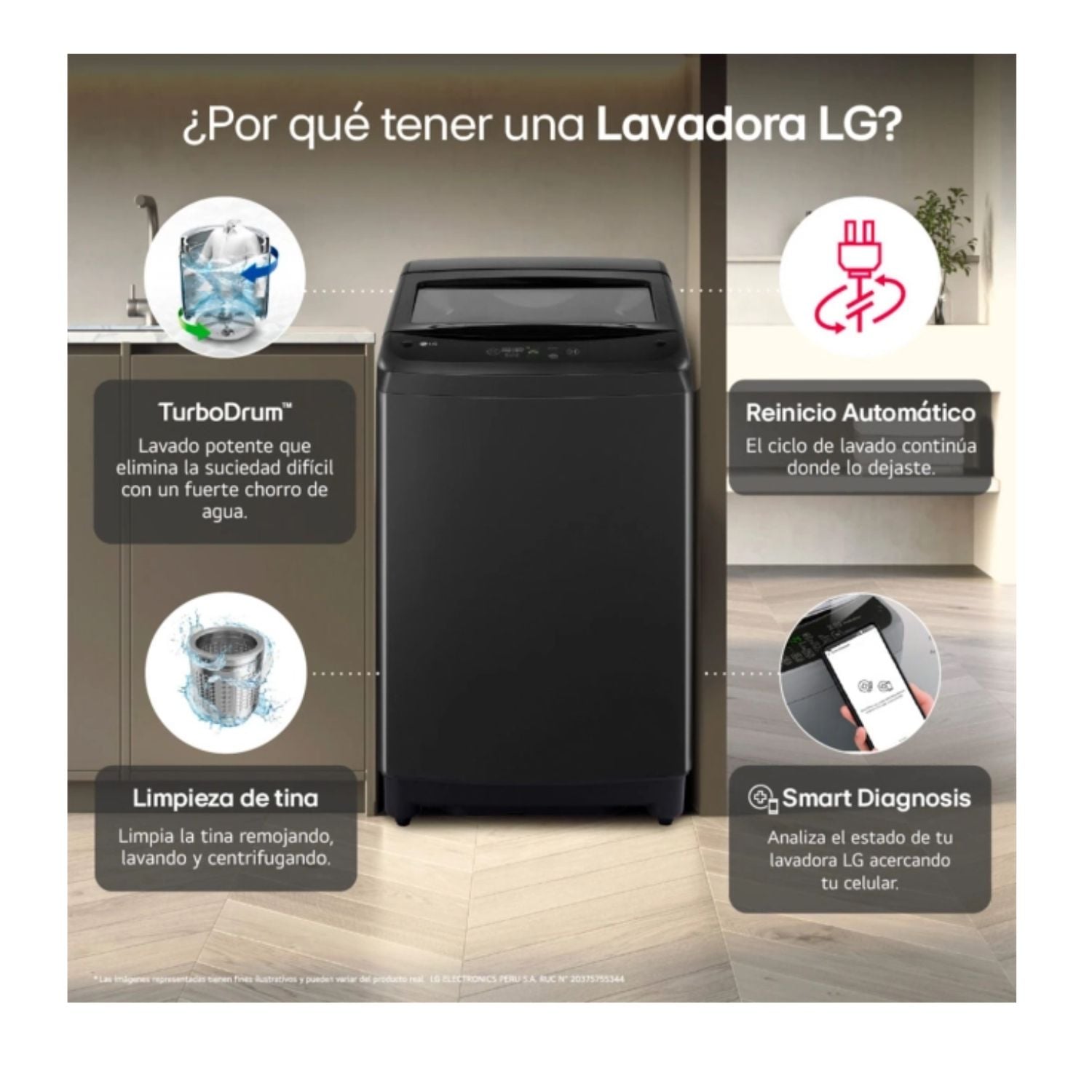 LAVADORA LG CARGA SUPERIOR 13KG WT13OBVTB ONYX NEGRO - 3