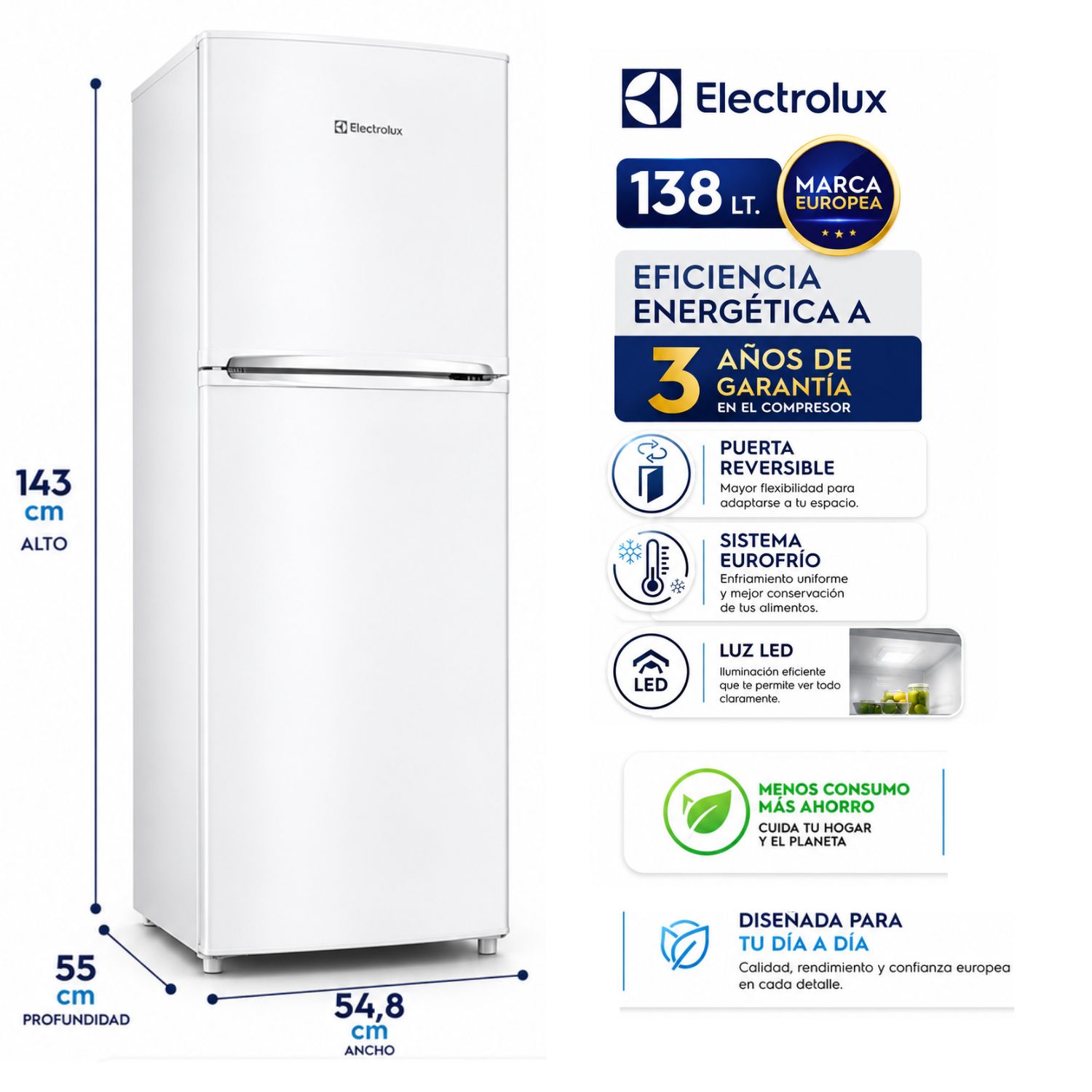 REFRIGERADORA ELECTROLUX TOP MOUNT ERT18G2HNW FROST 138L - 1