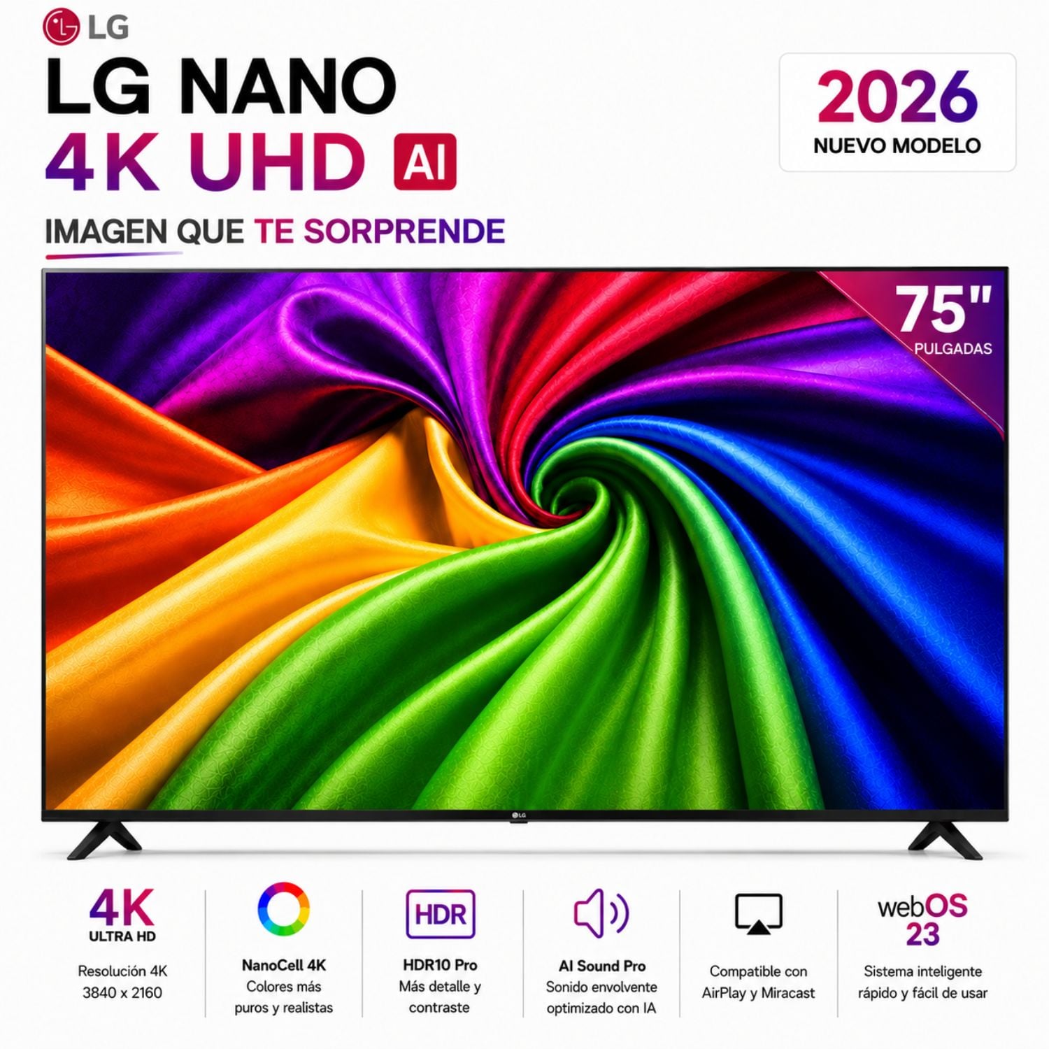 TELEVISOR LG 75' NANO 75NU800BPSB 4K UHD AI SMART TV 2026 - 1