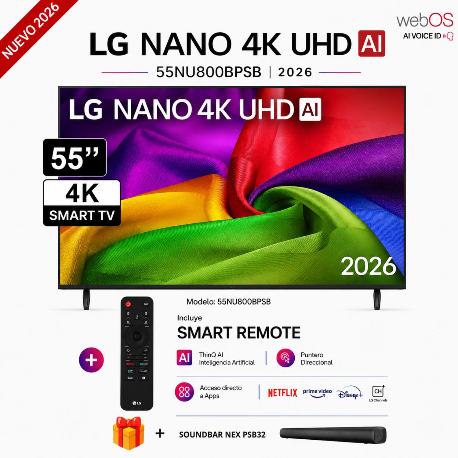 TELEVISOR SMART TV LG 4K ULTRA HD 55” 55NU800BPSB + SOUNDBAR NEX - 1
