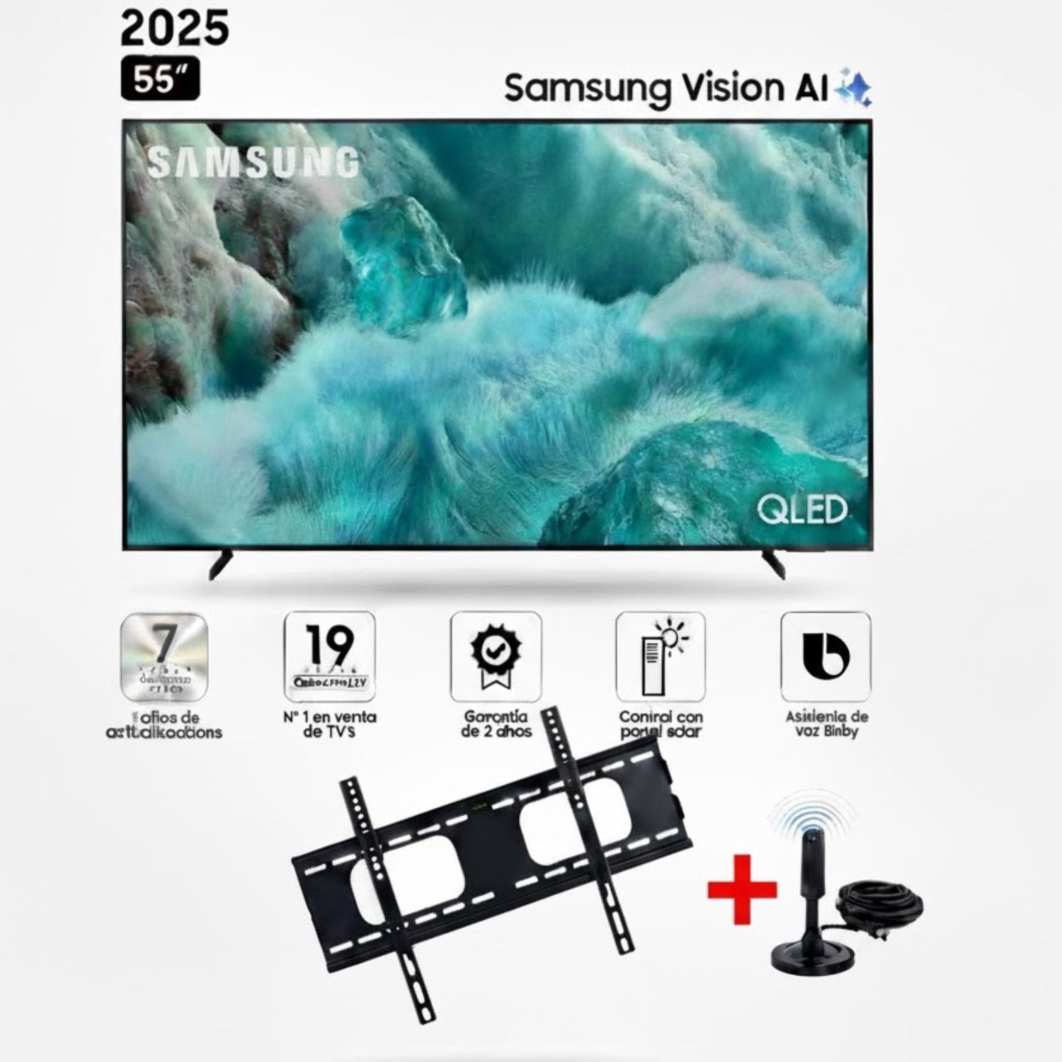 TELEVISOR SAMSUNG 55’’ QLED Q7F VISION AI SMART TV (2025) + RACK FIJO + ANTENA DIGITAL - 1