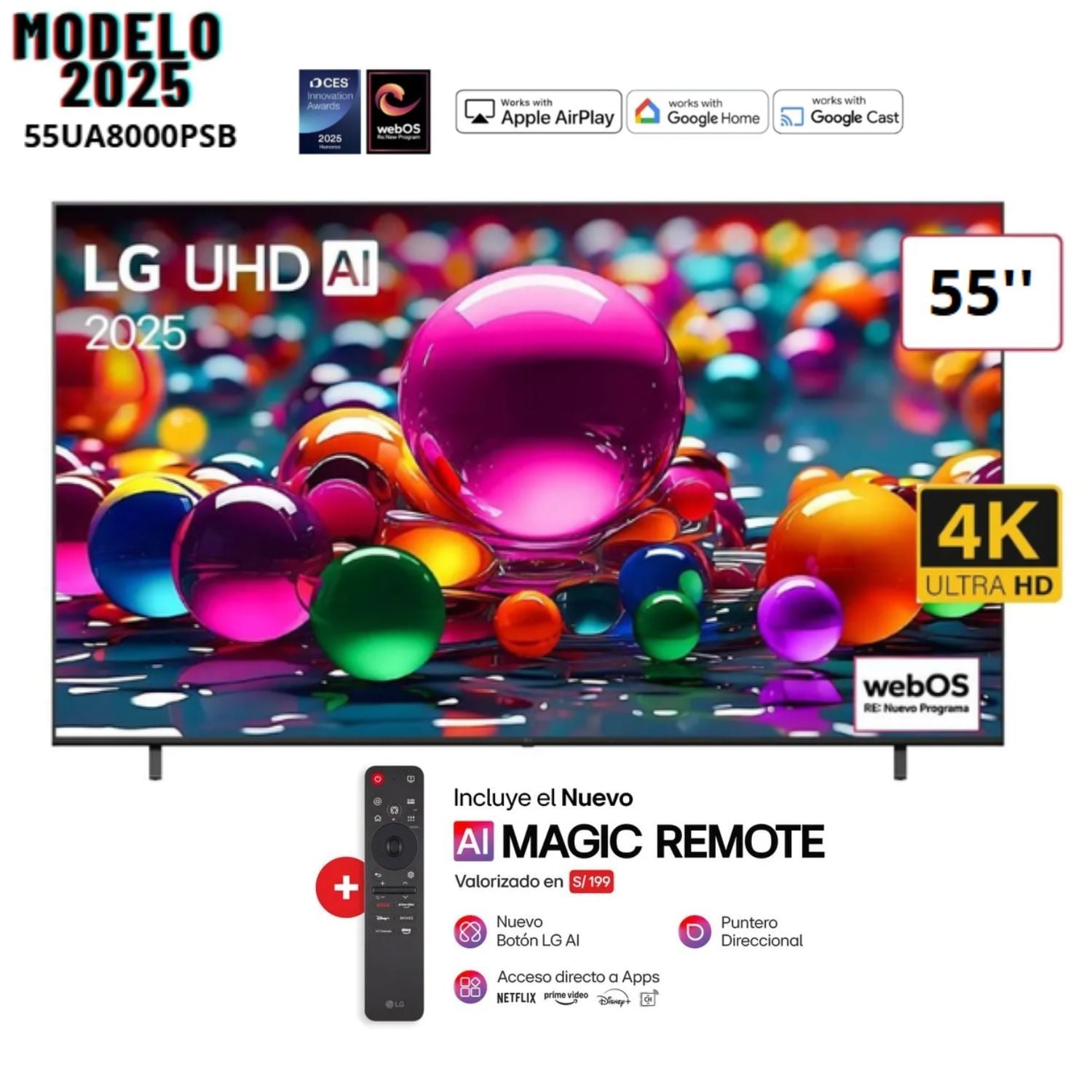 TELEVISOR 55' LG UHD 4K THINQ AI 55UA8000PSB SMART TV (2025) - 1