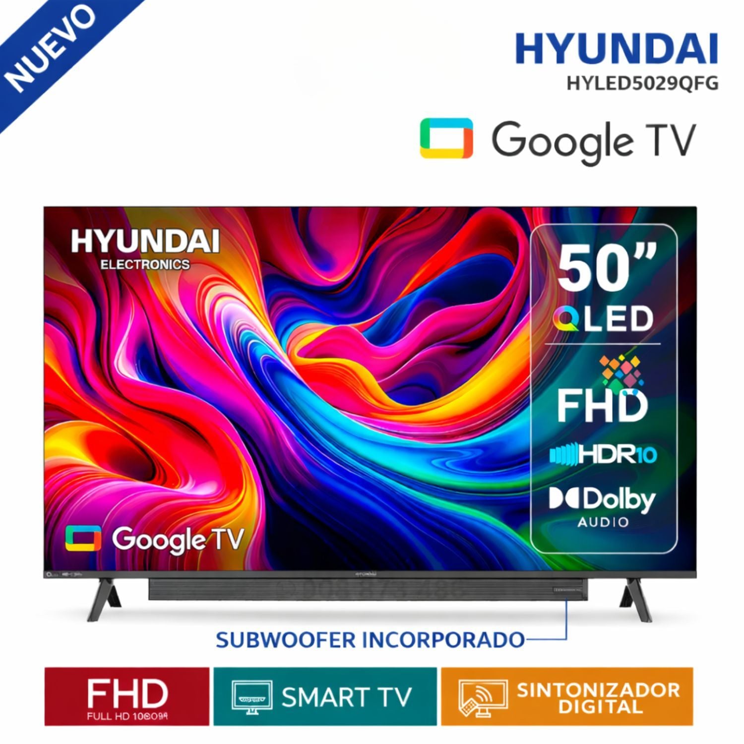 TELEVISOR HYUNDAI QLED 50 HYLED5029QF SMART TV GOOGLE TV FULL HD 2025 - 1