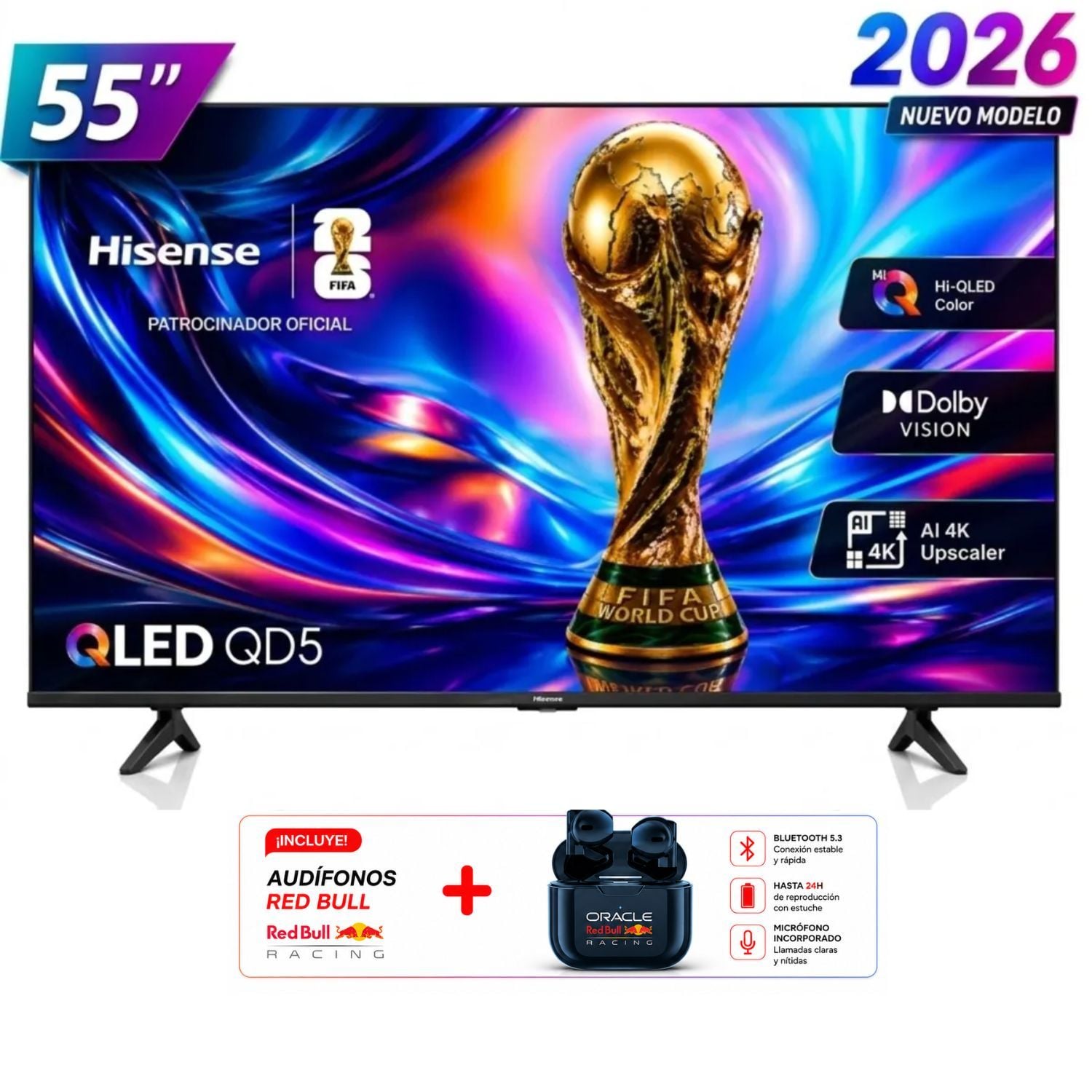 TELEVISOR HISENSE SMART TV 55 QLED 4K UHD 55QD5SV+ AUDIFONO - 1