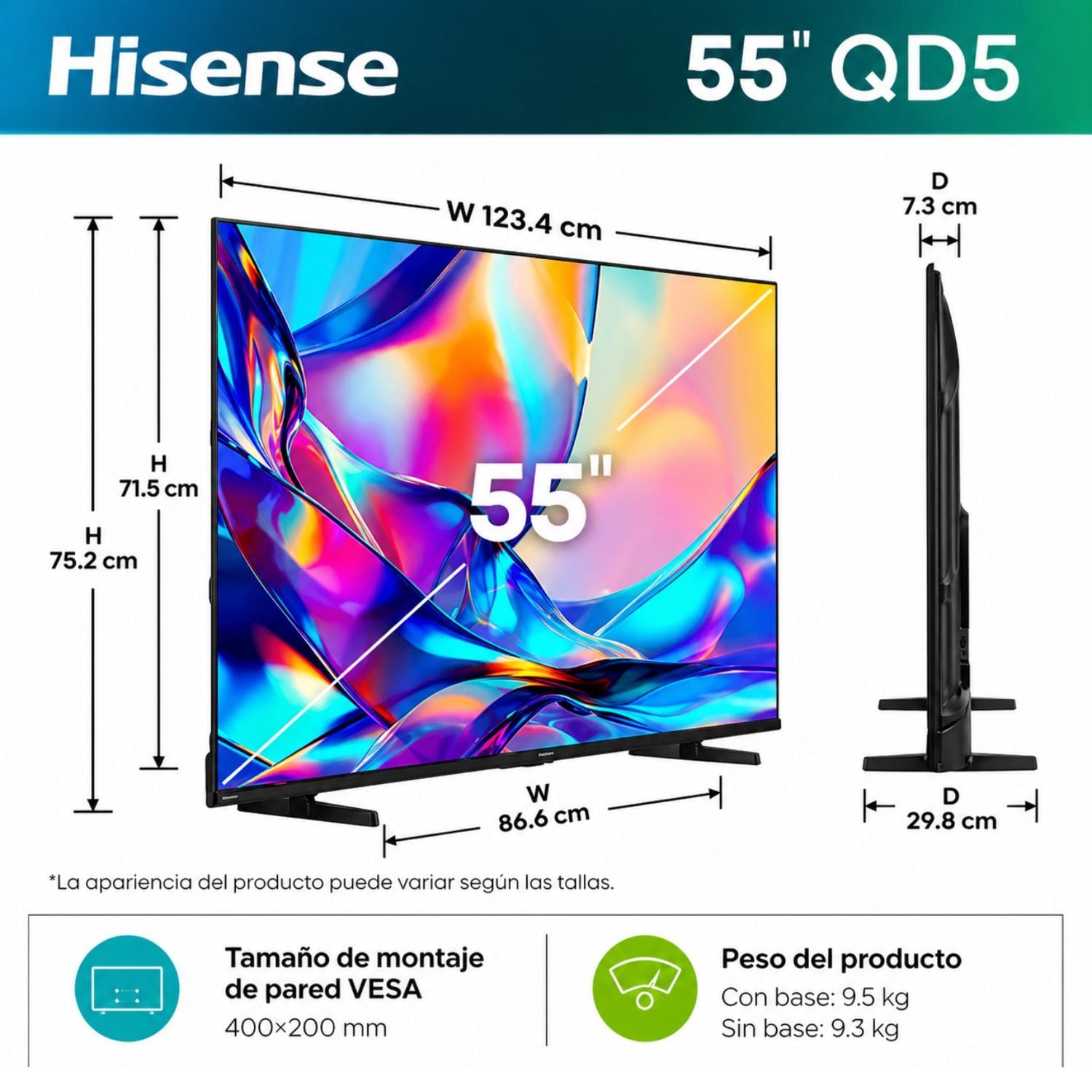 TELEVISOR HISENSE SMART TV 55 QLED 4K UHD 55QD5SV+ AUDIFONO - 2
