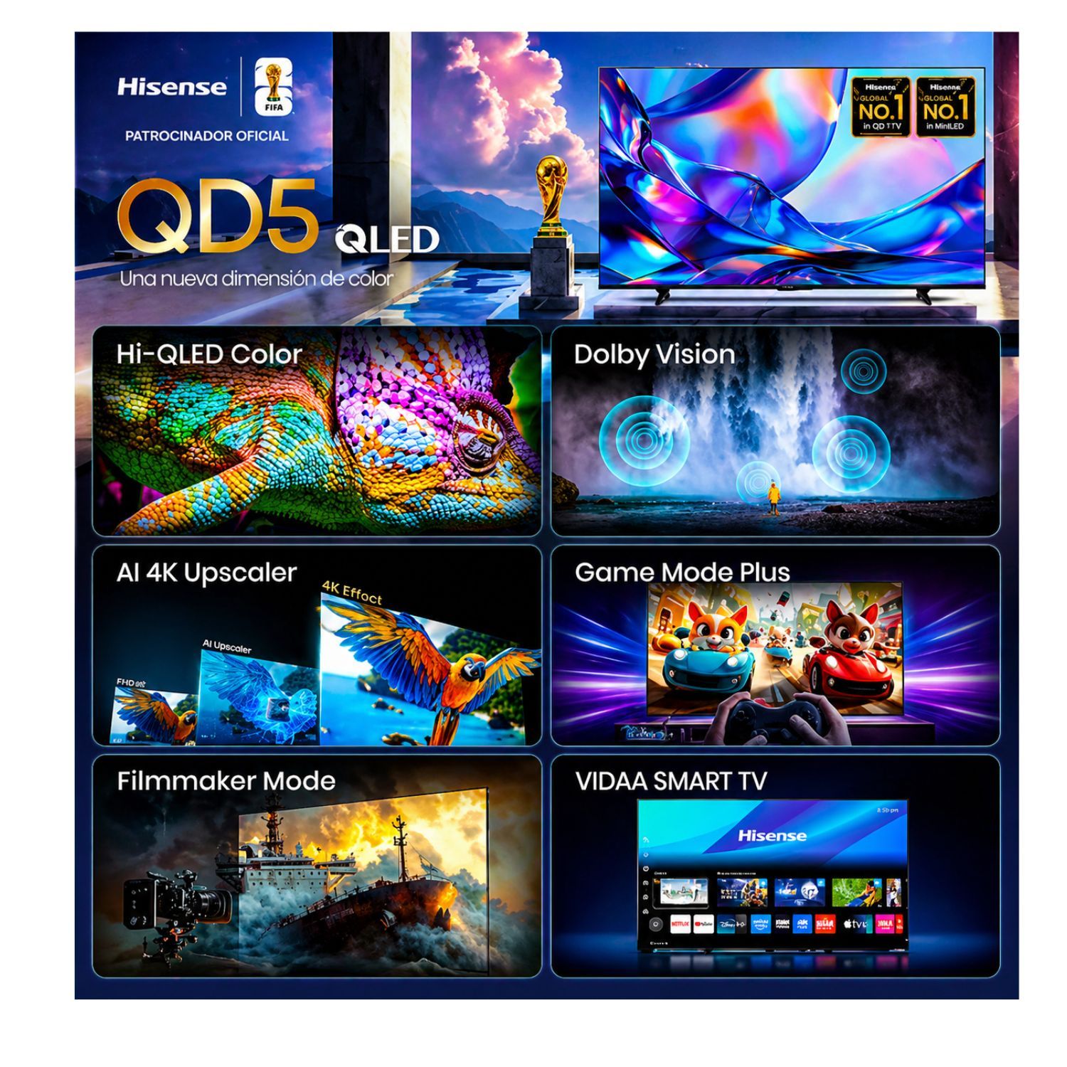 TELEVISOR HISENSE SMART TV 55 QLED 4K UHD 55QD5SV+ AUDIFONO - 3