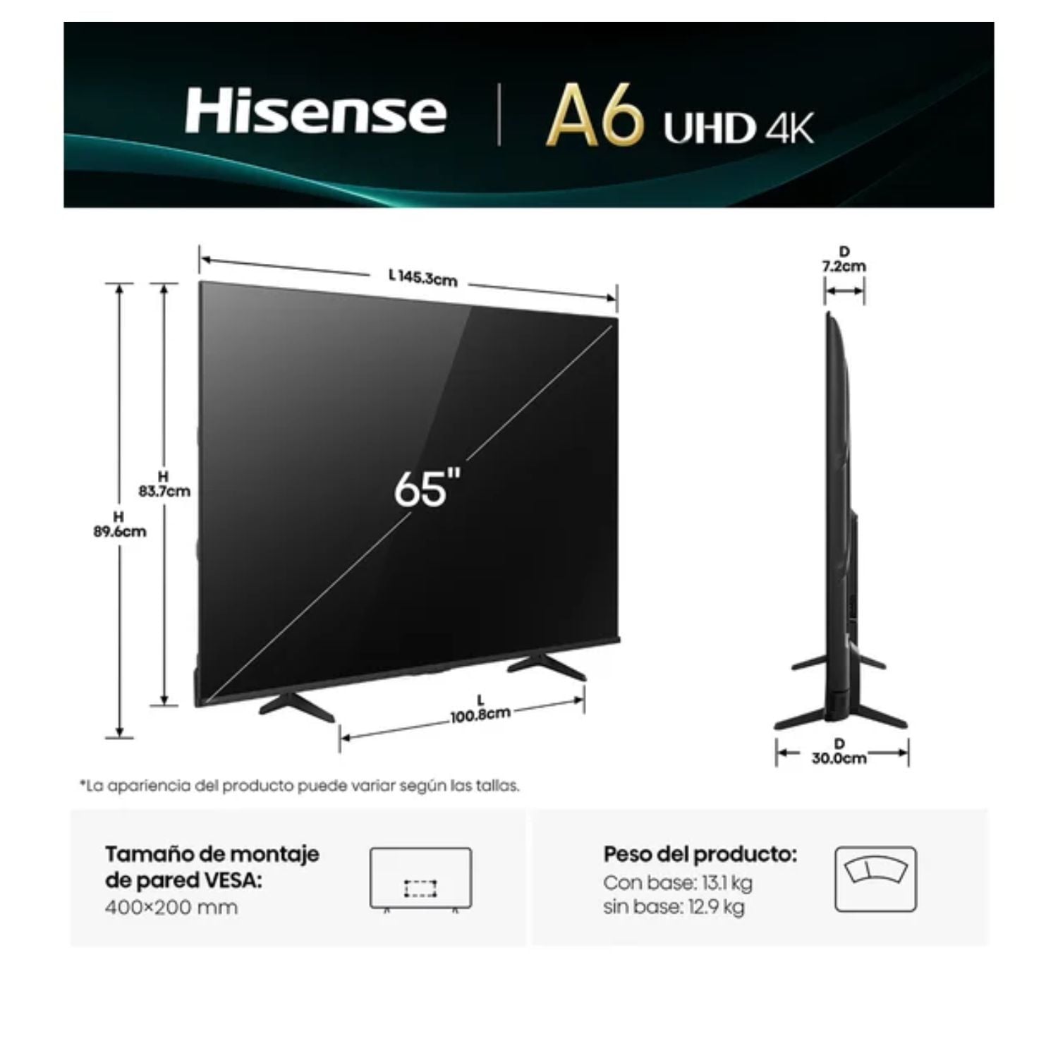 TELEVISOR HISENSE LED 65 UHD 4K SMART TV 65A6NV - 2