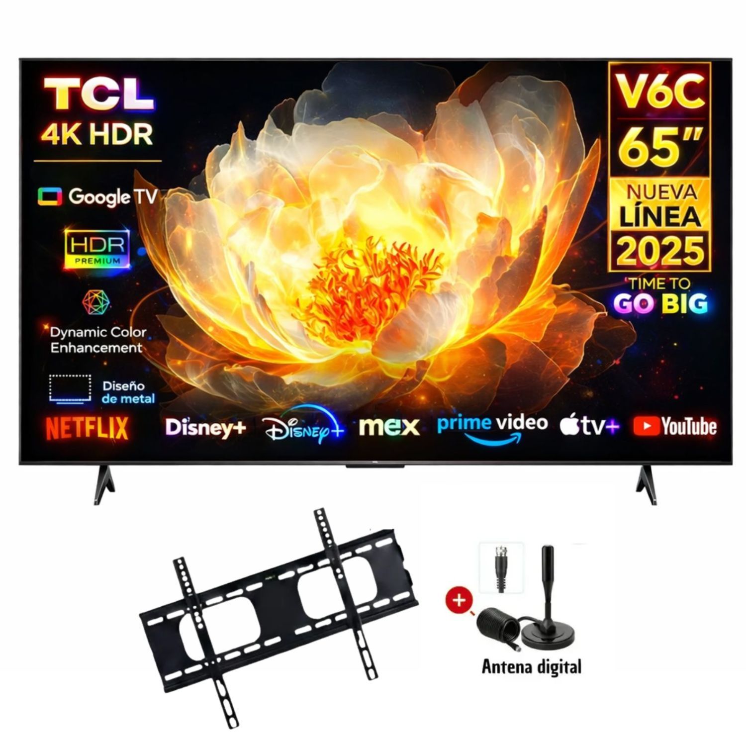 TELEVISOR TCL 65 UHD 4K SMART TV 65V6C + RACK + ANTENA DIGITAL - 1
