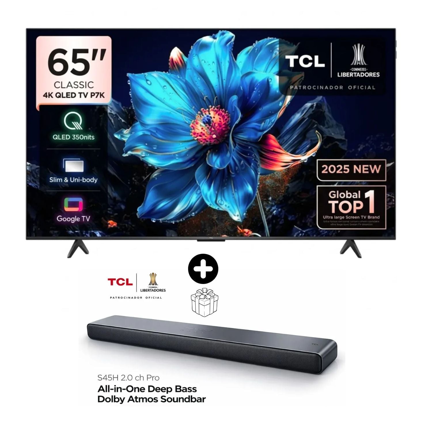 TELEVISOR TCL 65' 65P7K QLED GOOGLE TV 4K UHD + SOUNDBAR TCL S45H - 1
