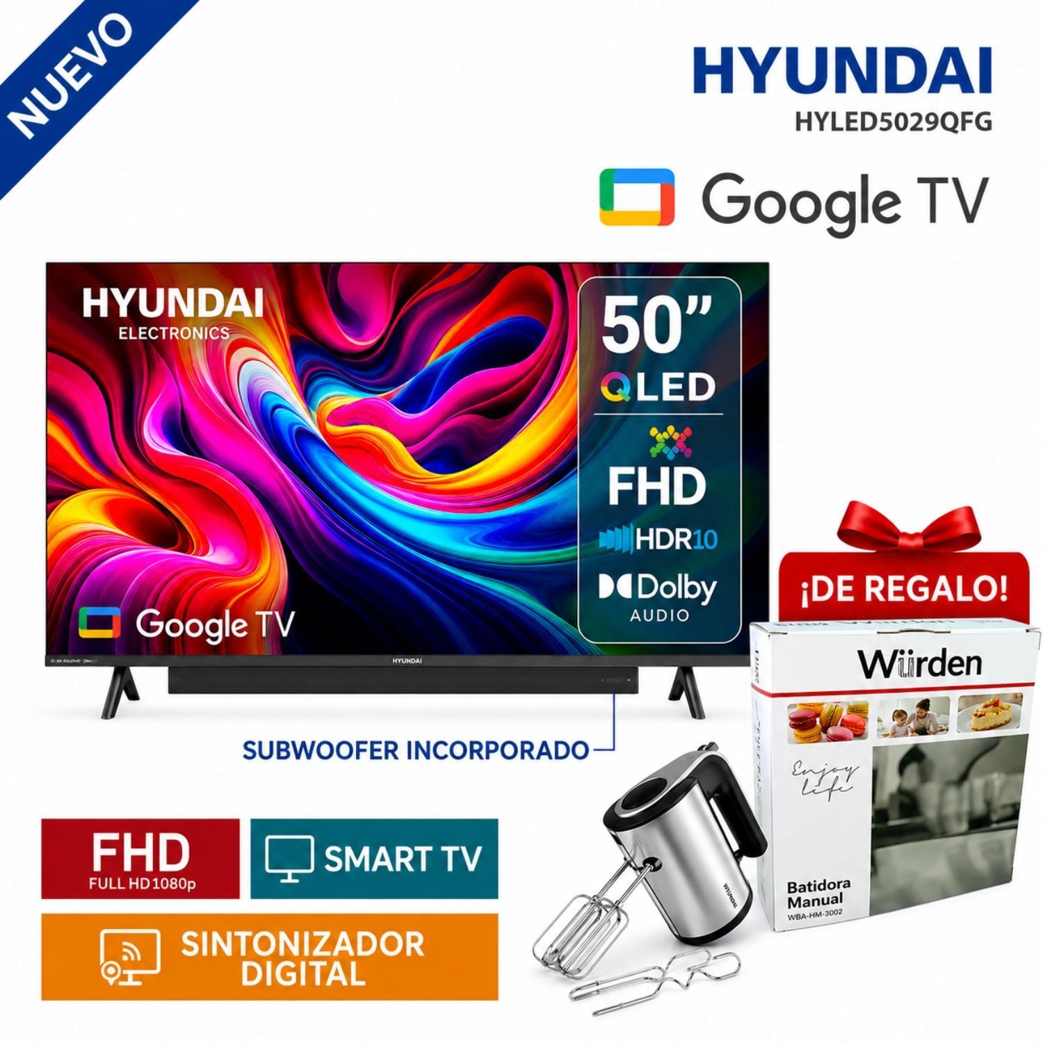 TELEVISOR HYUNDAI QLED 50 HYLED5029QF SMART TV GOOGLE TV FULL HD 2025 - 1