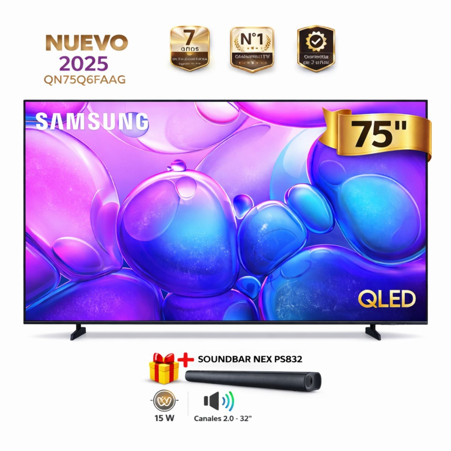 TELEVISOR SAMSUNG 75' QLED QN75Q6FAAGXPE 4K UHD TIZEN 2025 + SOUNDBAR NEX - 1