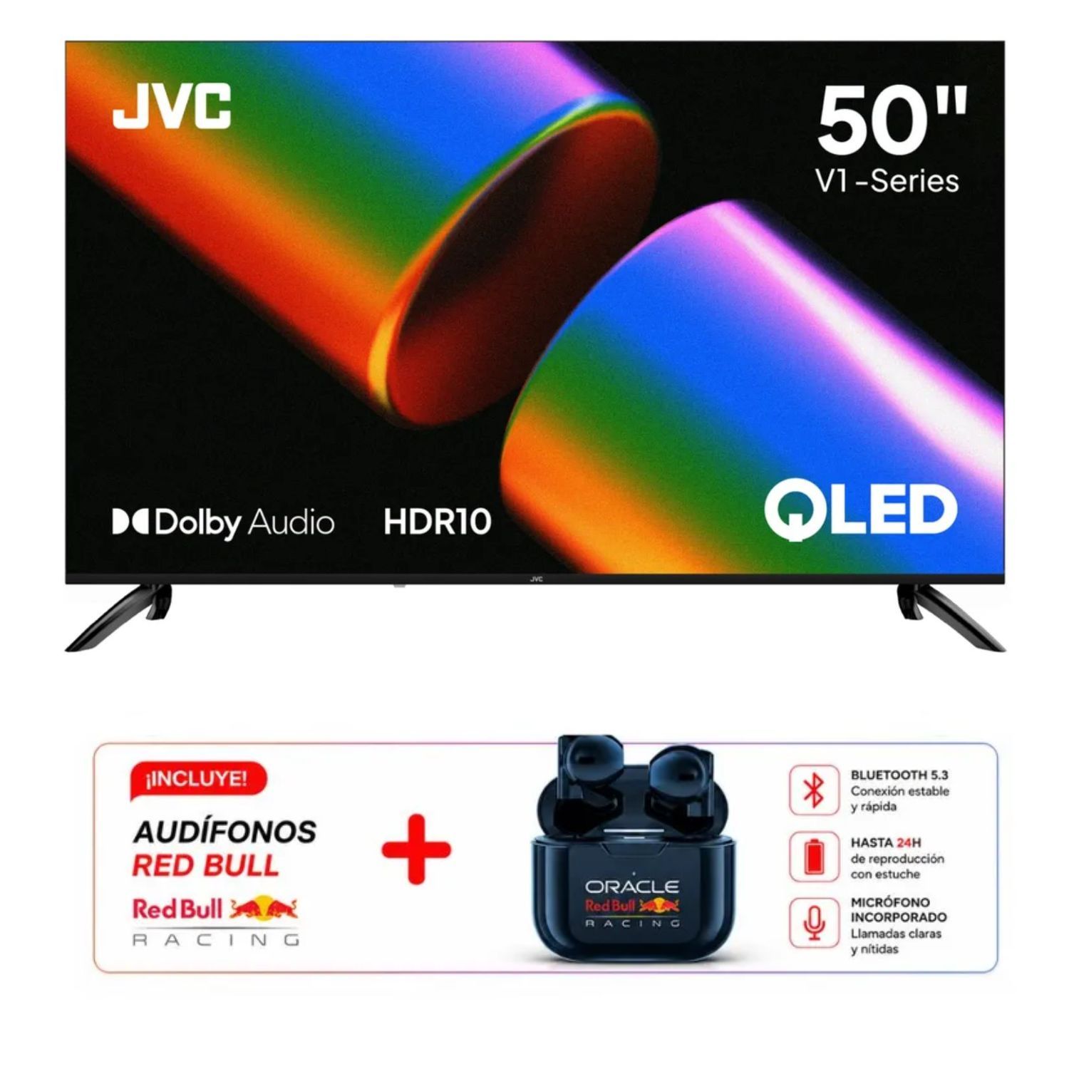 TELEVISOR JVC 50 QLED FHD GOOGLE TV LT-50KM4584 SMART TV + AUDIFONO - 1