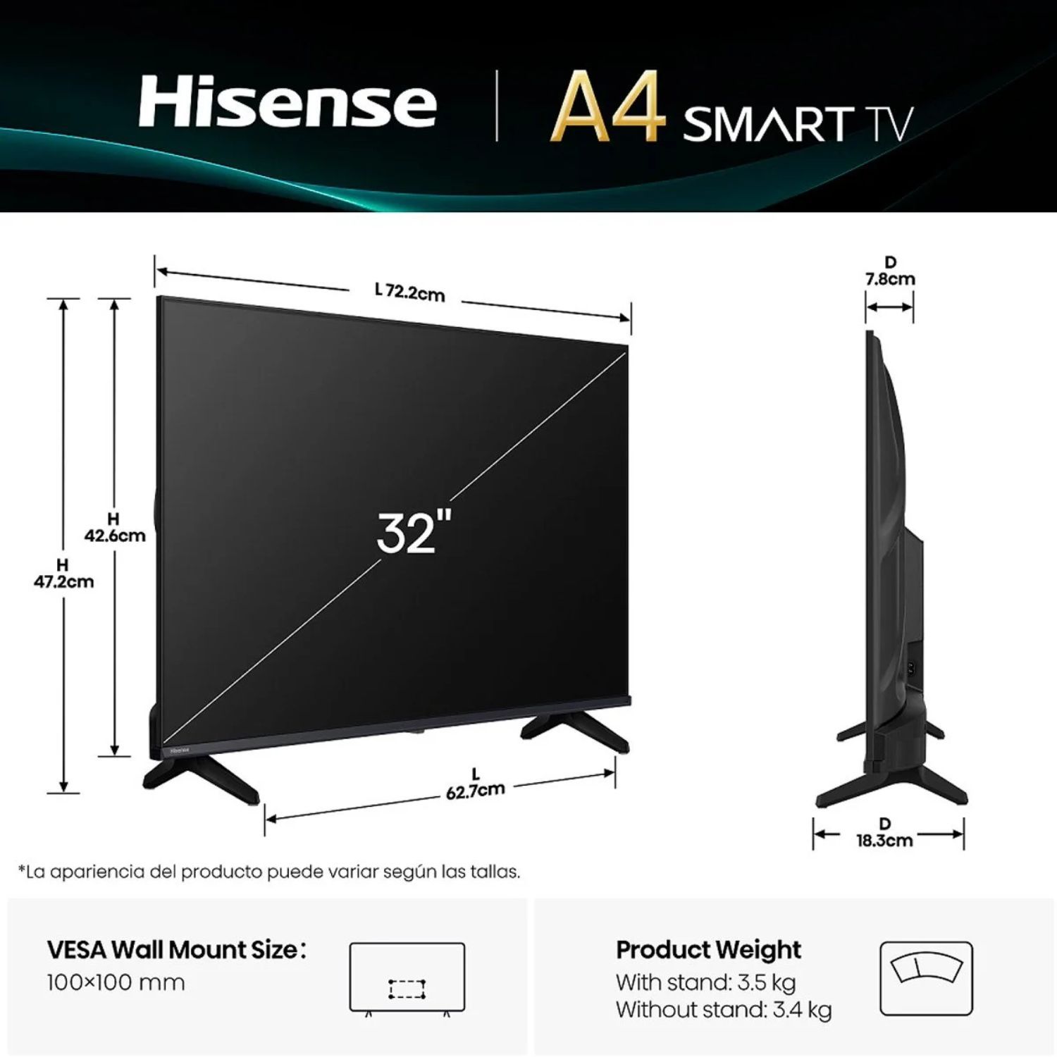 TELEVISOR HISENSE LED 32 SMART HD VIDAA 32A4NV 2025 - 2