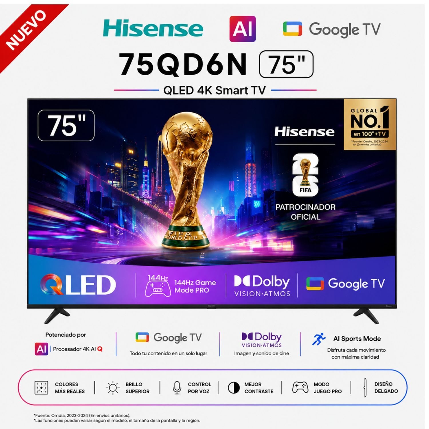TELEVISOR HISENSE 75 QLED 4K 75QD6N GOOGLE TV 2025 SMART TV - 1