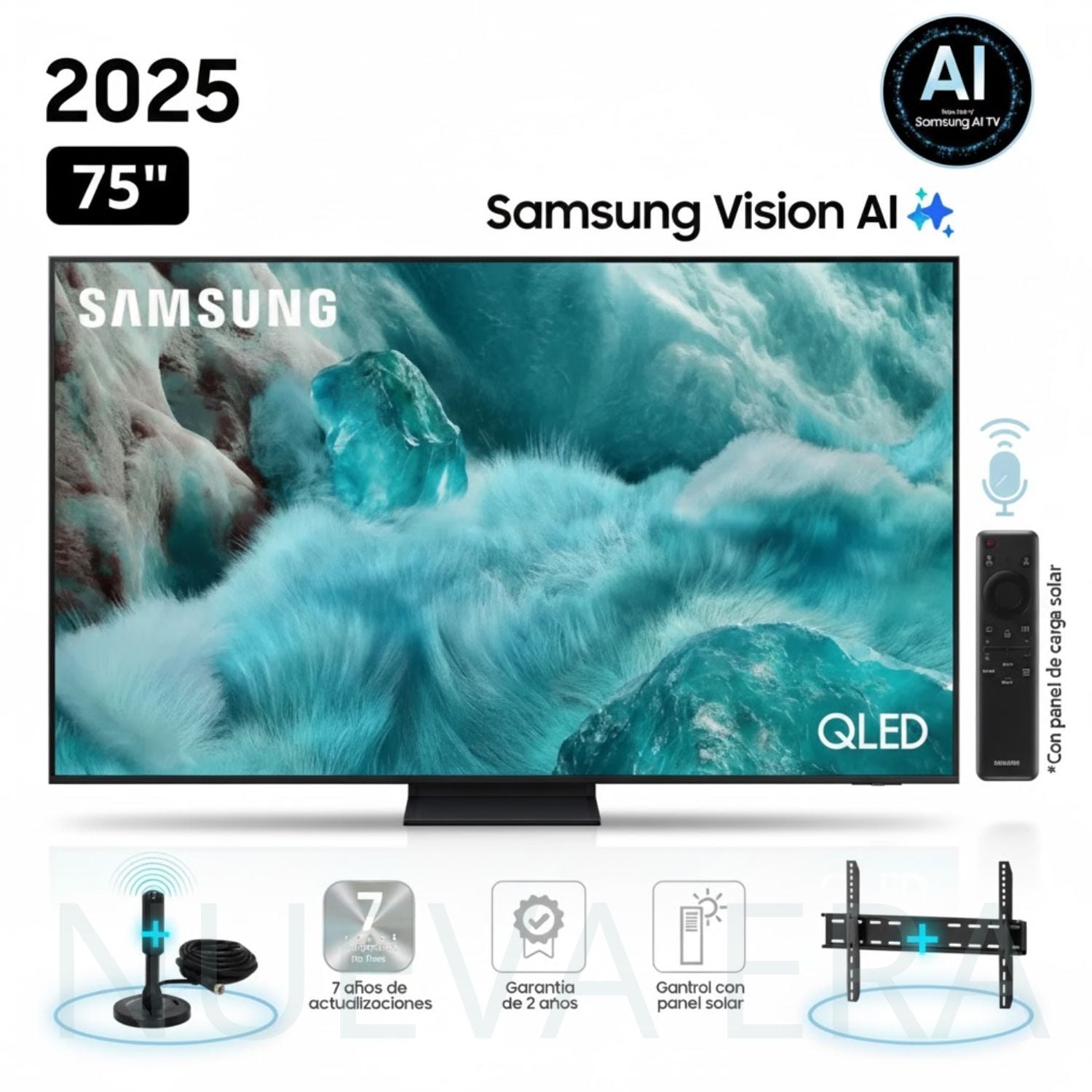 TELEVISOR SAMSUNG 75 QLED Q7F VISION AI SMART TV 2025 + RACK FIJO + ANTENA DIGITAL - 1