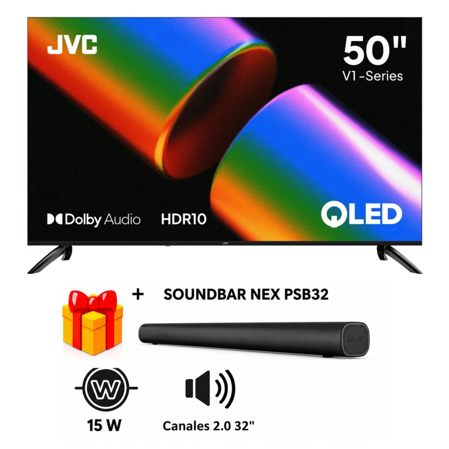 TELEVISOR JVC 50 QLED FHD GOOGLE TV LT-50KM4584 SMART TV + SOUNDBAR NEX - 1