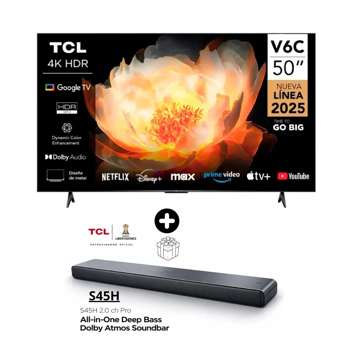 TELEVISOR TCL 50' 50V6C LED  UHD 4K SMART TV + SOUNDBAR TCL S45H - 1