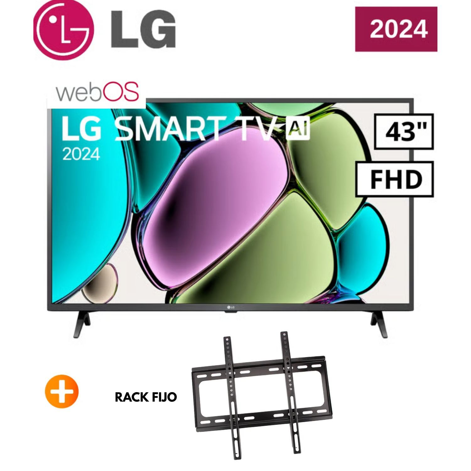 TELEVISOR LG 43 PULG. LED SMART TV FHD CON THINQ AI 43LR6000PSA + RACK FIJO - 1