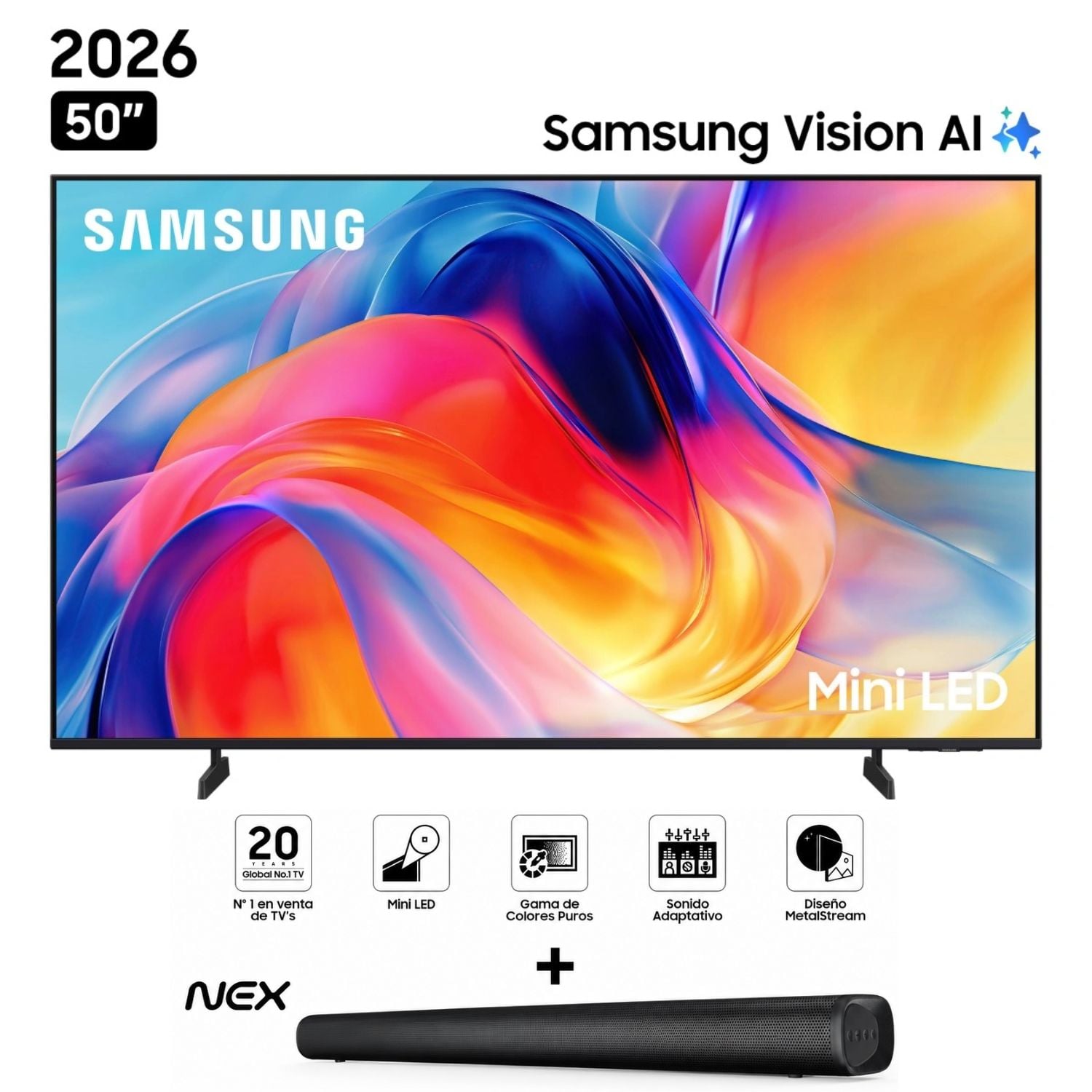 TELEVISOR SAMSUNG 50' MINI LED SMART UHD 4K VISION AI UN50M70HAGXPE 2026 + SOUNDBAR NEX - 1