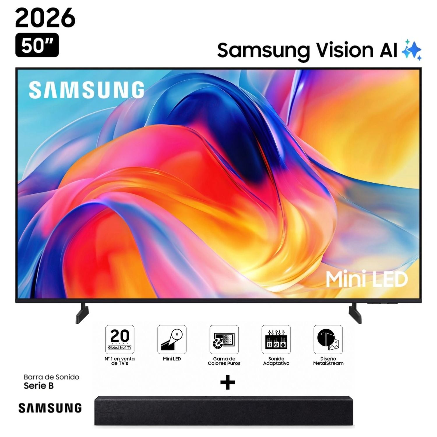 TELEVISOR SAMSUNG 50' MINI LED SMART UHD 4K VISION AI UN50M70HAGXPE 2026 + SOUNDBAR SAMSUNG - 1