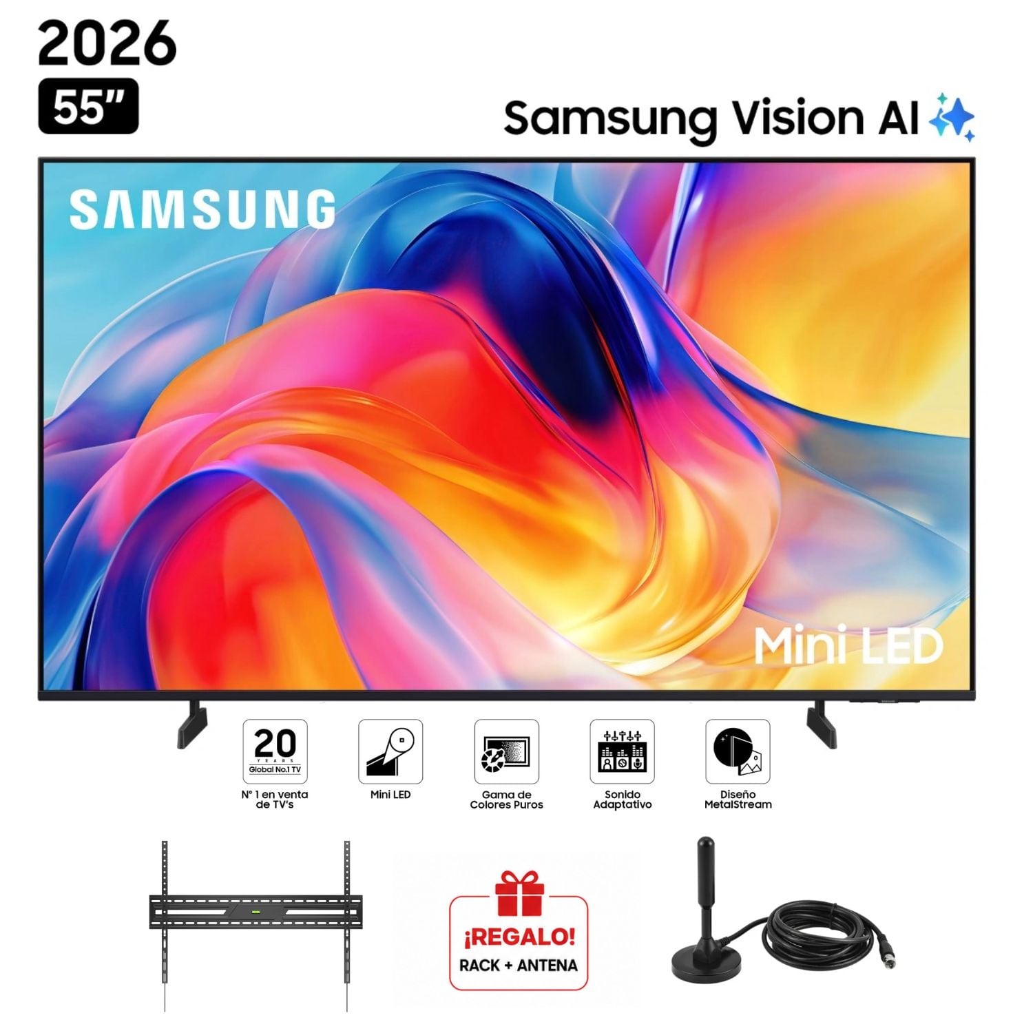 TELEVISOR MINI LED 55 PULGADAS 4K ULTRA HD TIZEN UN55M70HAGXPE + RACK + ANTENA DIGITAL - 1