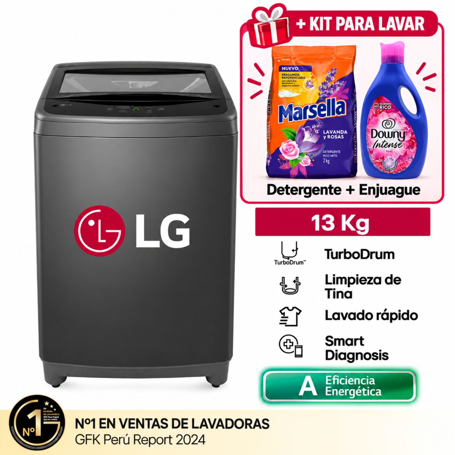 LAVADORA LG 13 KG WT13BVTB NEGRO + KIT PARA LAVAR - 1