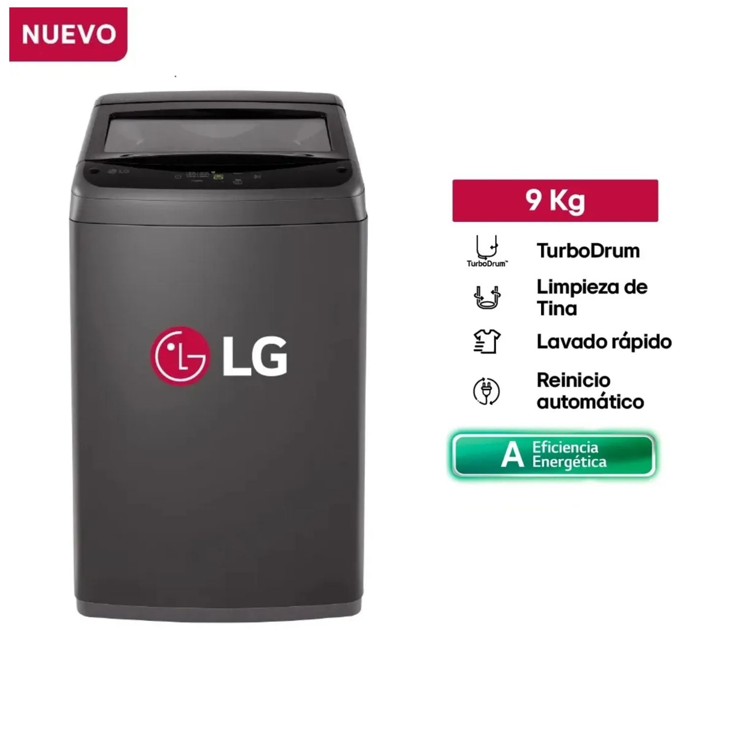 LAVADORA LG CARGA SUPERIOR 9 KG WT9BVTB NEGRO CLARO - 1