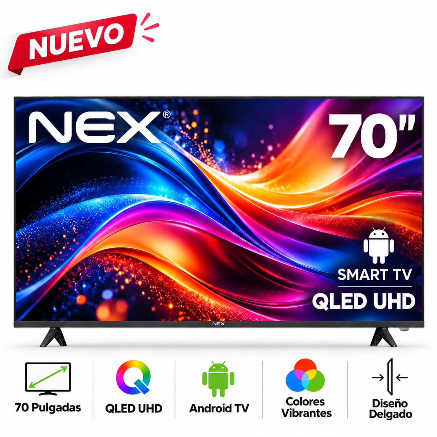 TELEVISOR NEX QLED 70 4K ULTRA HD ANDROID TV TVQLED70S + PARLANTE BLACKLINE - 2