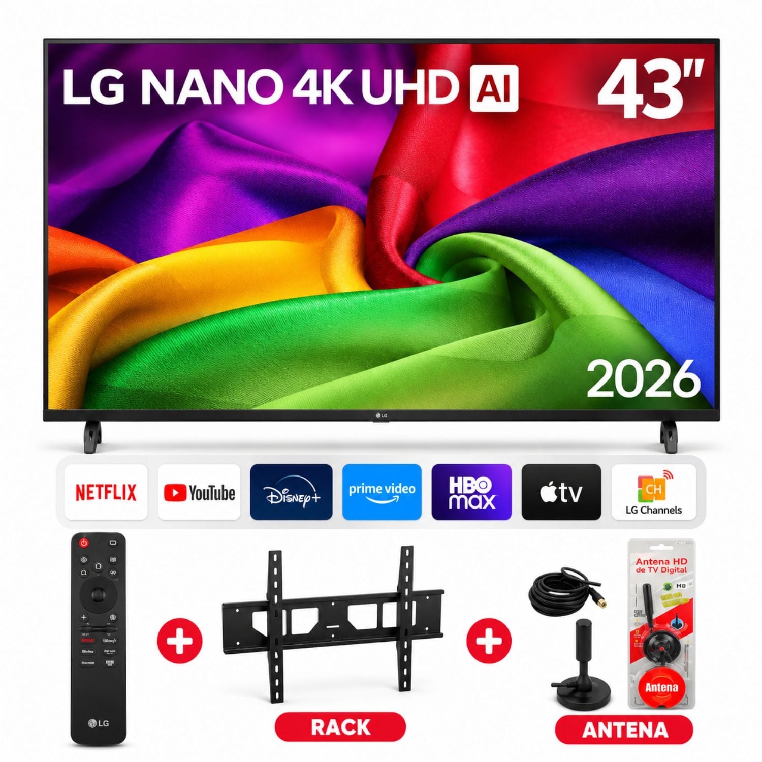 TELEVISOR LG 43” NANO 4K UHD SMART TV AI – 43NU800BPSC + RACK + ANTENA DIGITAL - 1