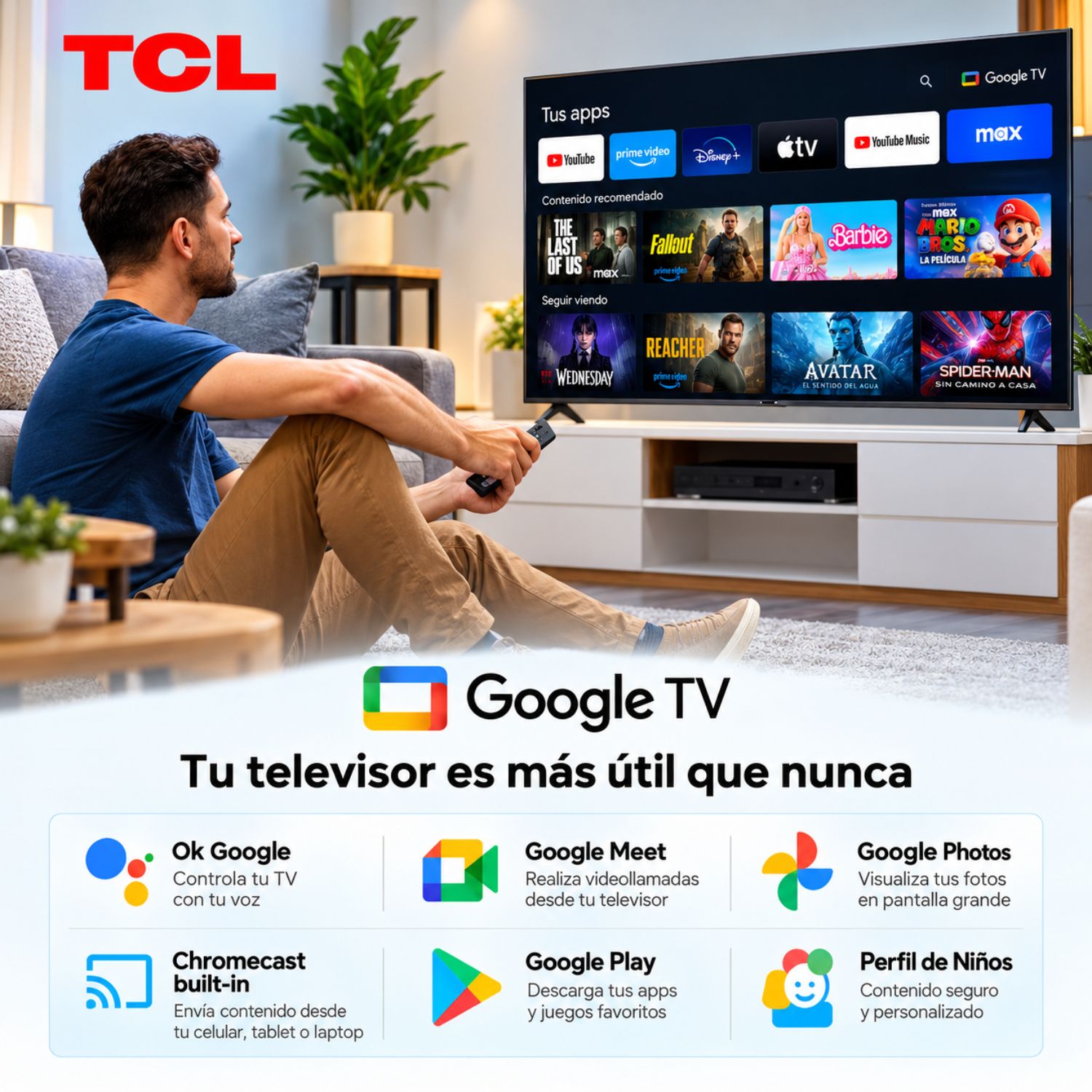 TELEVISOR TCL 43” QLED SMART TV FULL HD 43S5K CON GOOGLE TV - 6