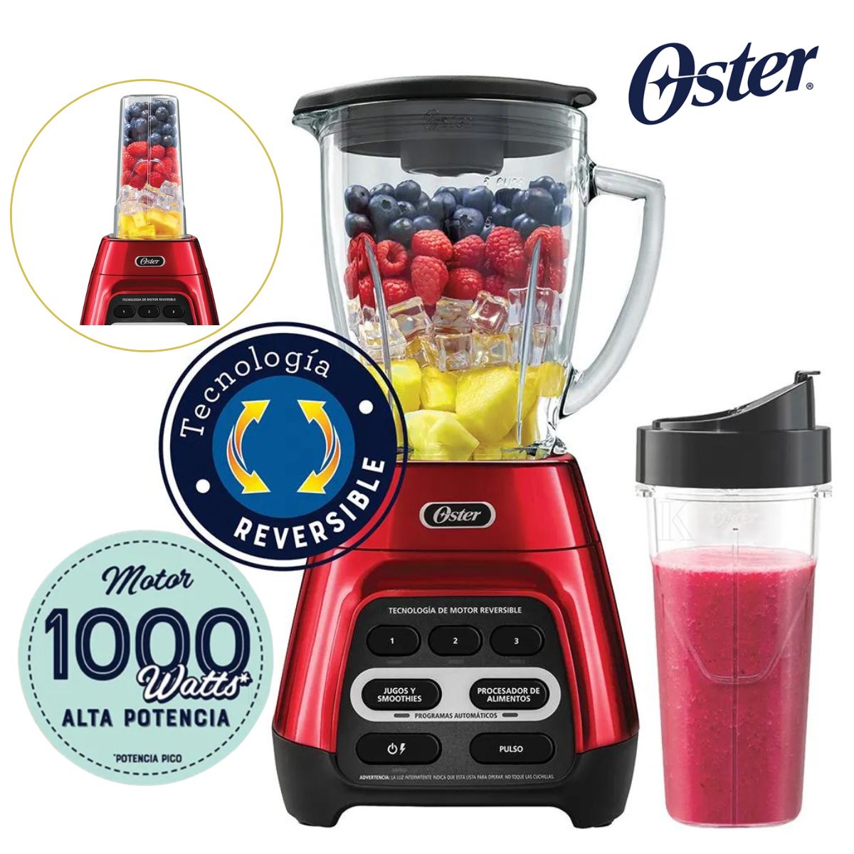 LICUADORA REVERSILE OSTER DE 1000W PICA HIELO  BLSTPYG1310RBG - 1