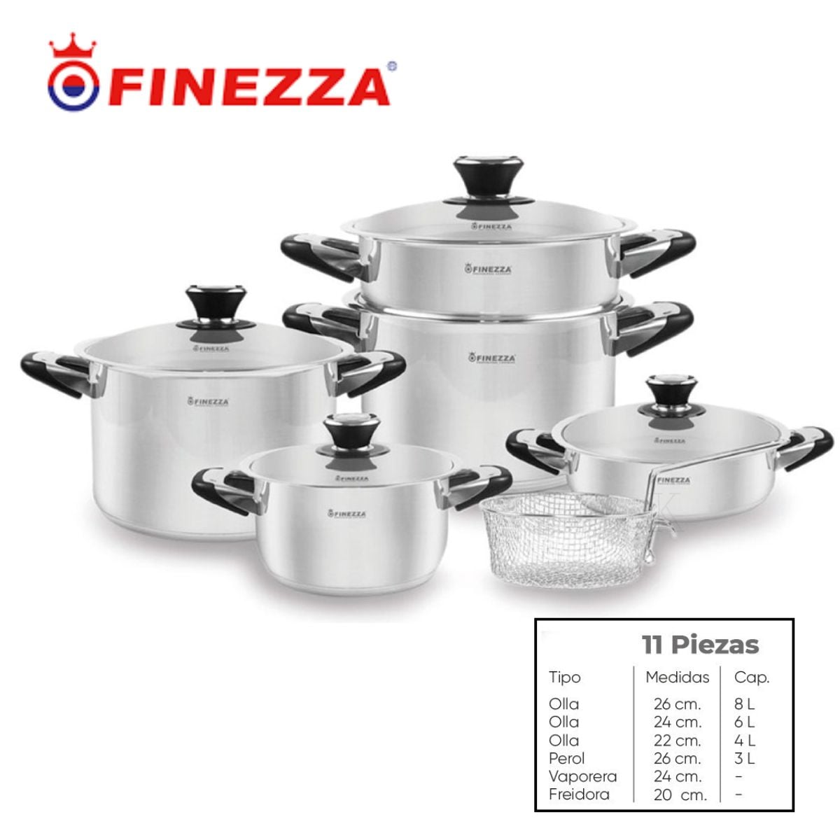 JUEGO DE OLLAS FINEZZA DE 11 PIEZAS EN ACERO INOXIDABLE FZ-2011LX - 1