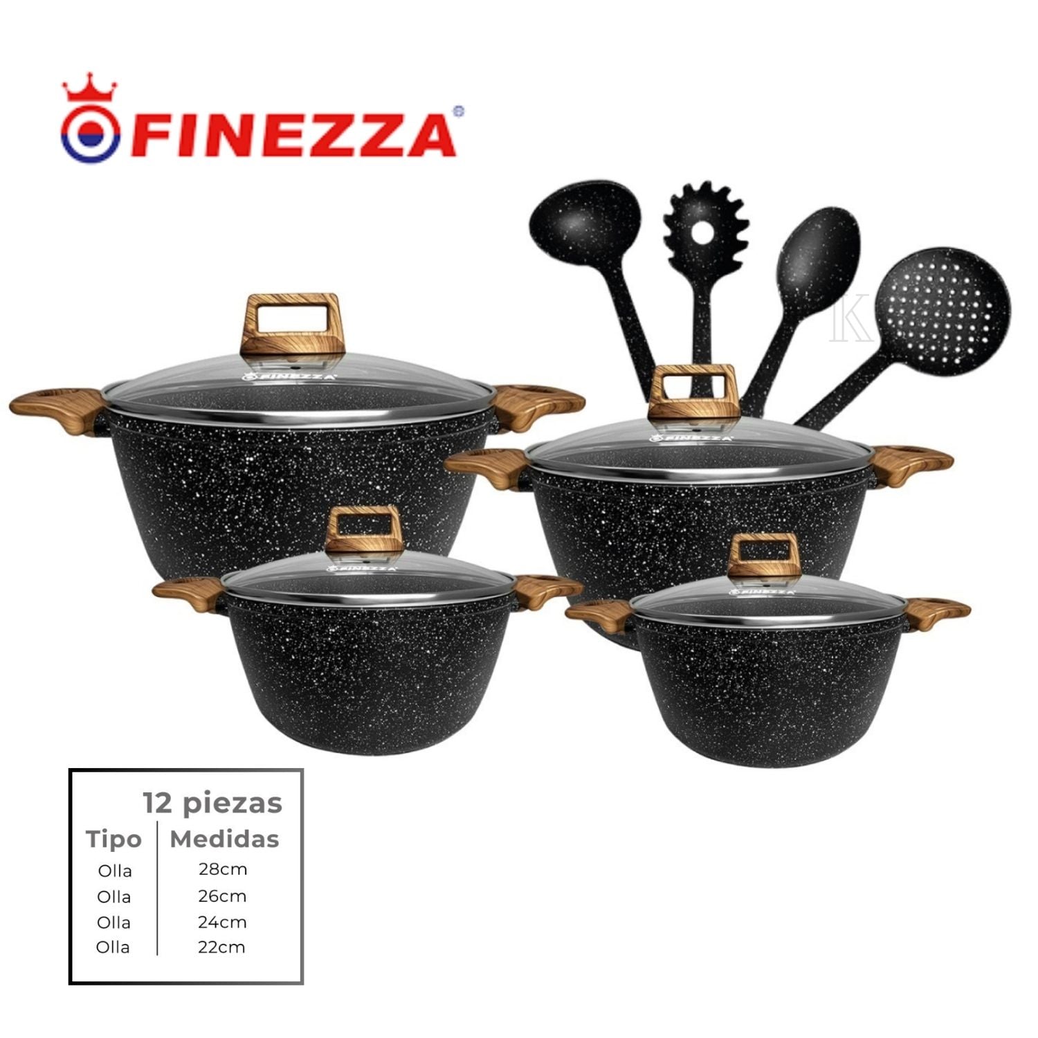 JUEGO DE OLLAS FINEZZA DE 12 PIEZAS EN GRANITO FZ-X1716M - 1