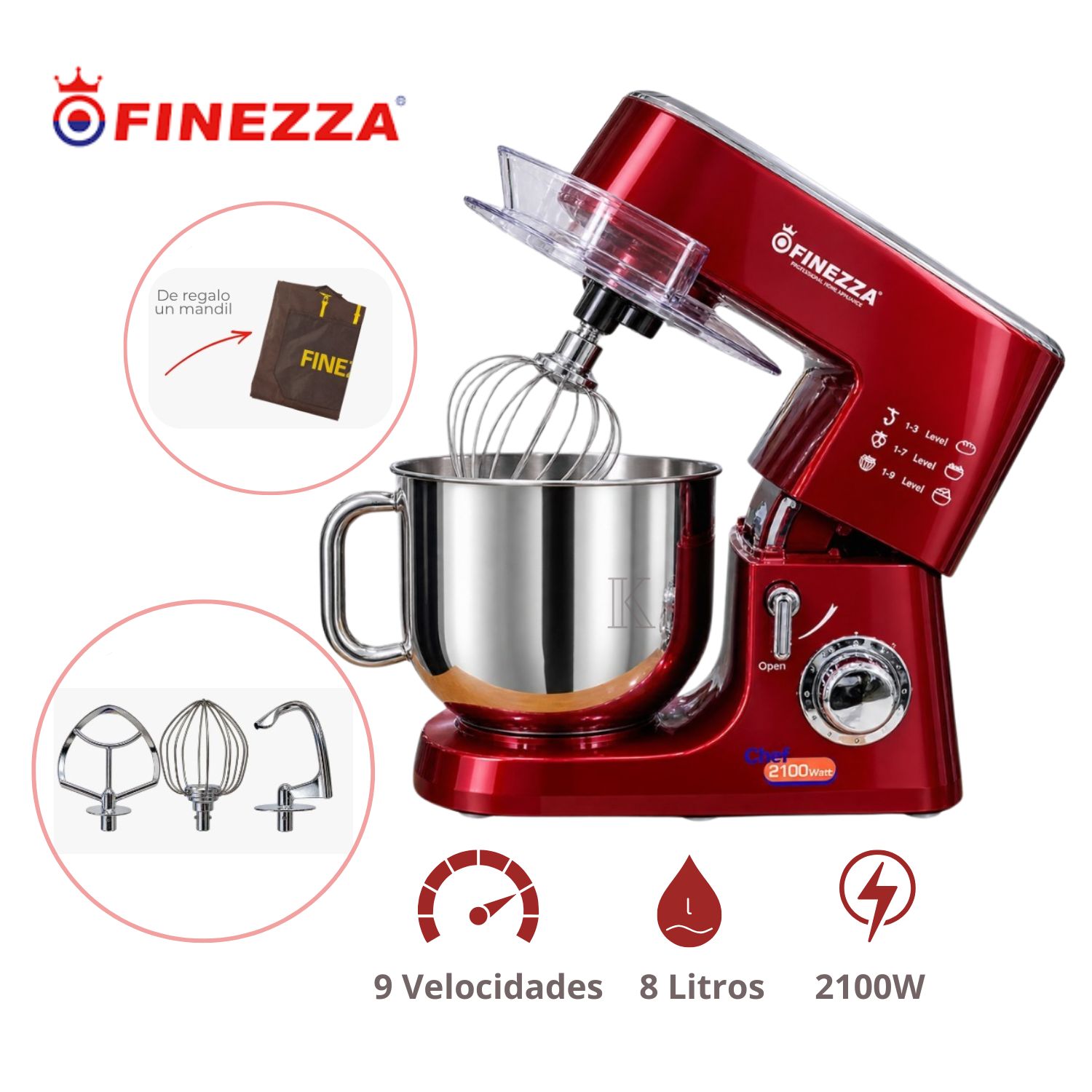BATIDORA PLANETARIA DE 8 LITROS Y PROFESIONAL DE 8 LITROS Y 2100W FINEZZA - 1