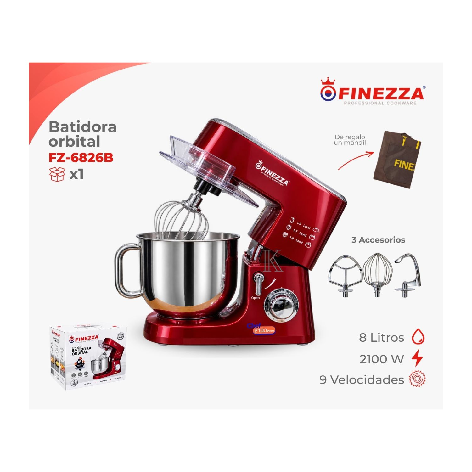 BATIDORA PLANETARIA DE 8 LITROS Y PROFESIONAL DE 8 LITROS Y 2100W FINEZZA - 3