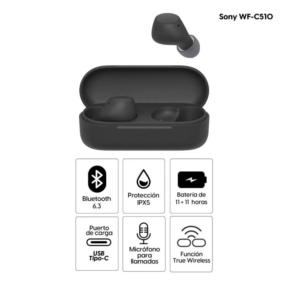 SONY AUDÍFONOS BLUETOOTH WF-C510 TRUE WIRELESS NEGRO - 1