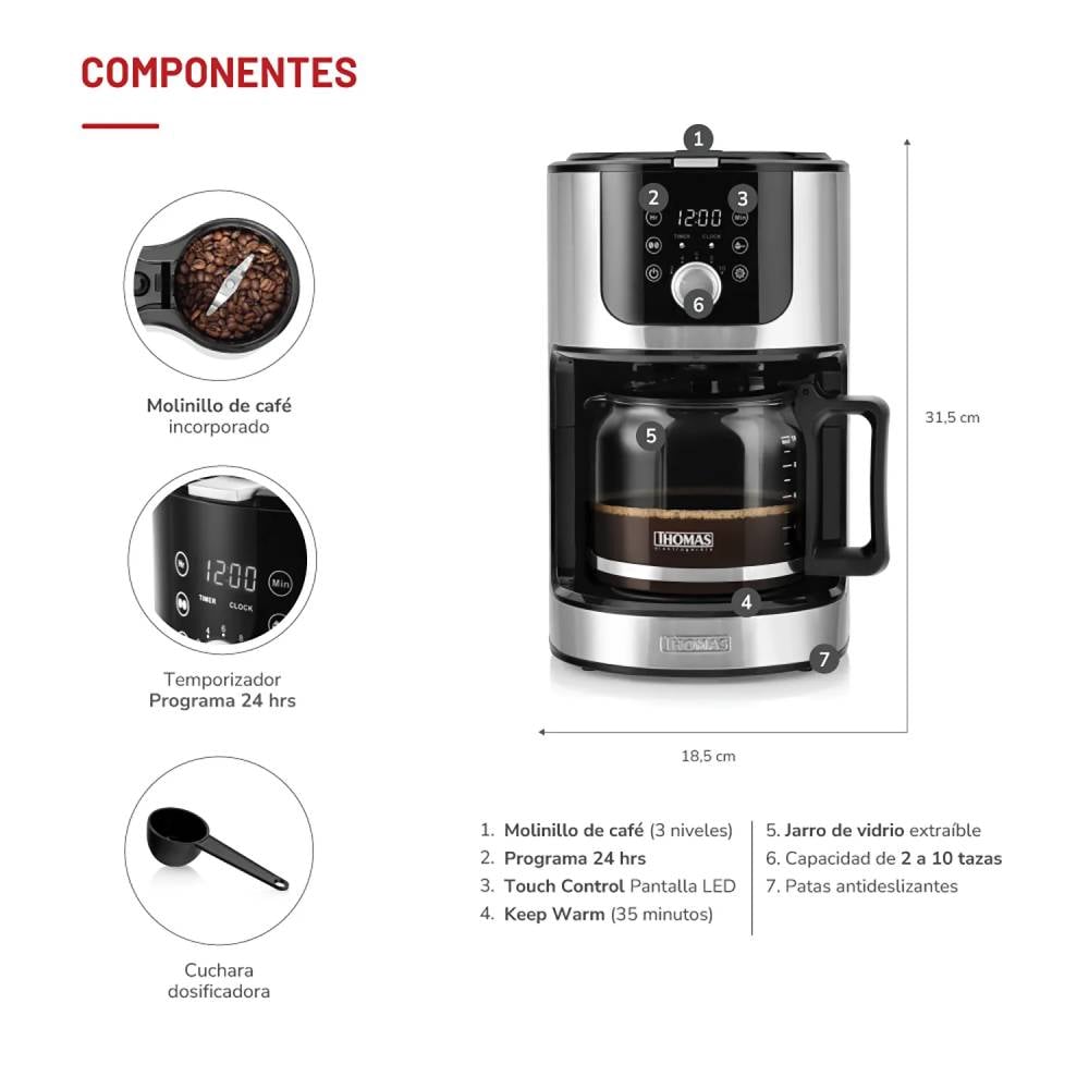 CAFETERA THOMAS FILTRO AROMAKAFFEE - TH-145DMI - 1.2 LT. - 2