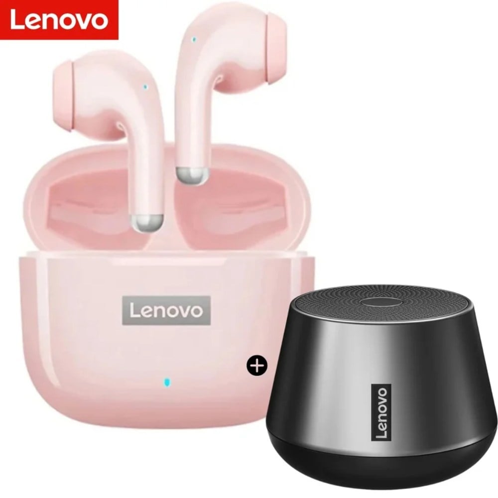 AUDIFONOS BLUETOOTH LENOVO LP40 PRO ROSADO + PARLANTE BLUETOOH LENOVO K3 PRO - 1