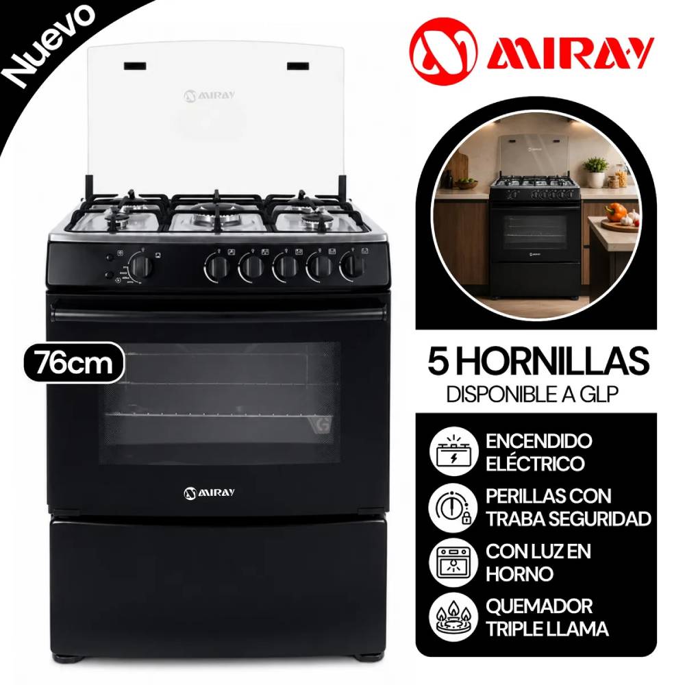 COCINA A GAS MIRAY GIRASOL PLUS GLP 5 HORNILLAS DISPONIBLE A GLP - 1
