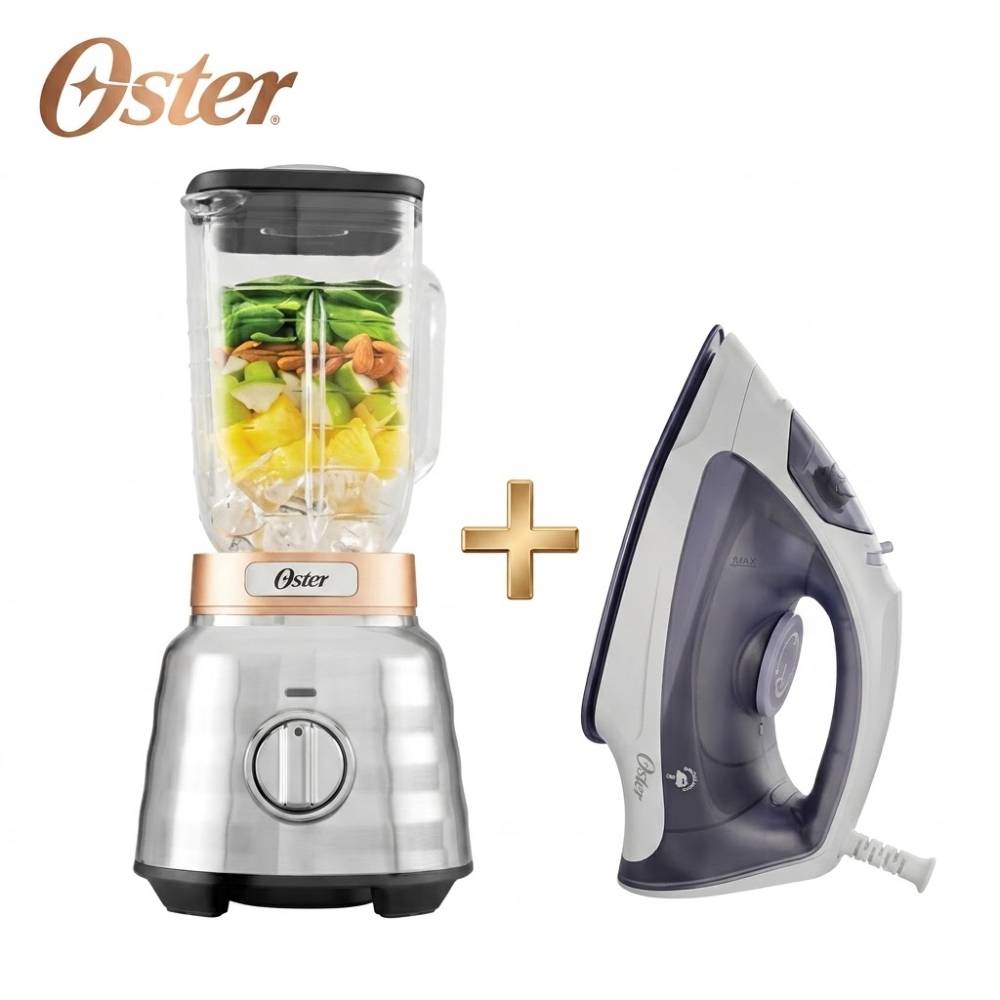 COMBO OSTER: LICUADORA BLSTPBRG 053 2 HP + PLANCHA A VAPOR LIGERA GCSTBS3802 - 1