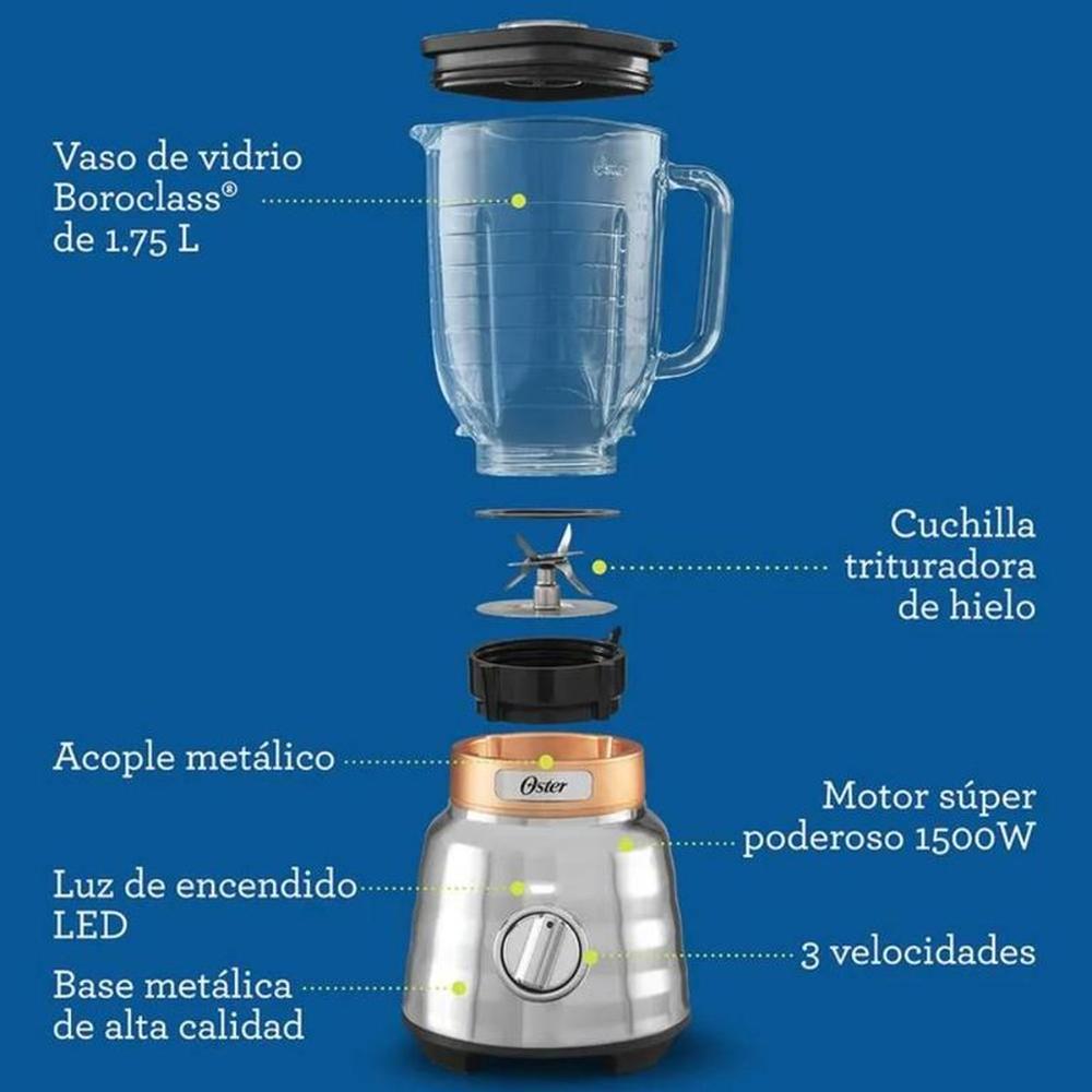 COMBO OSTER: LICUADORA BLSTPBRG 053 2 HP + PLANCHA A VAPOR LIGERA GCSTBS3802 - 5