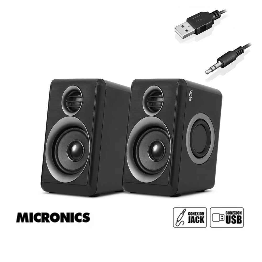 PARLANTES PARA COMPUTADORA LAPTOP CELULAR USB PLUG AUXILIAR 3.5 MM MICRONICS IRON S314B - 1