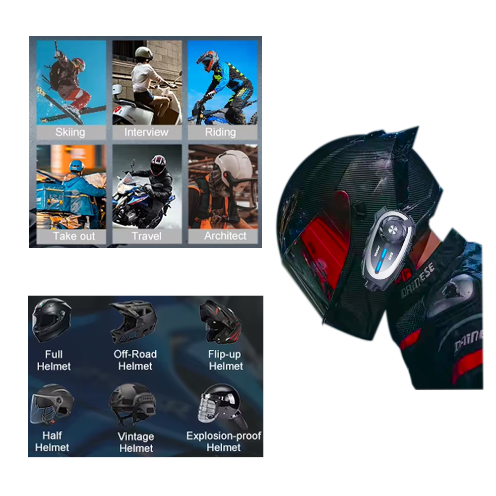 CÁMARA PARA CASCO MOTO BLUETOOTH 5.4 INTERCOMUNICADOR HD 1080P IPX6 - 1