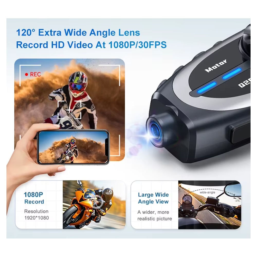 CÁMARA PARA CASCO MOTO BLUETOOTH 5.4 INTERCOMUNICADOR HD 1080P IPX6 - 2