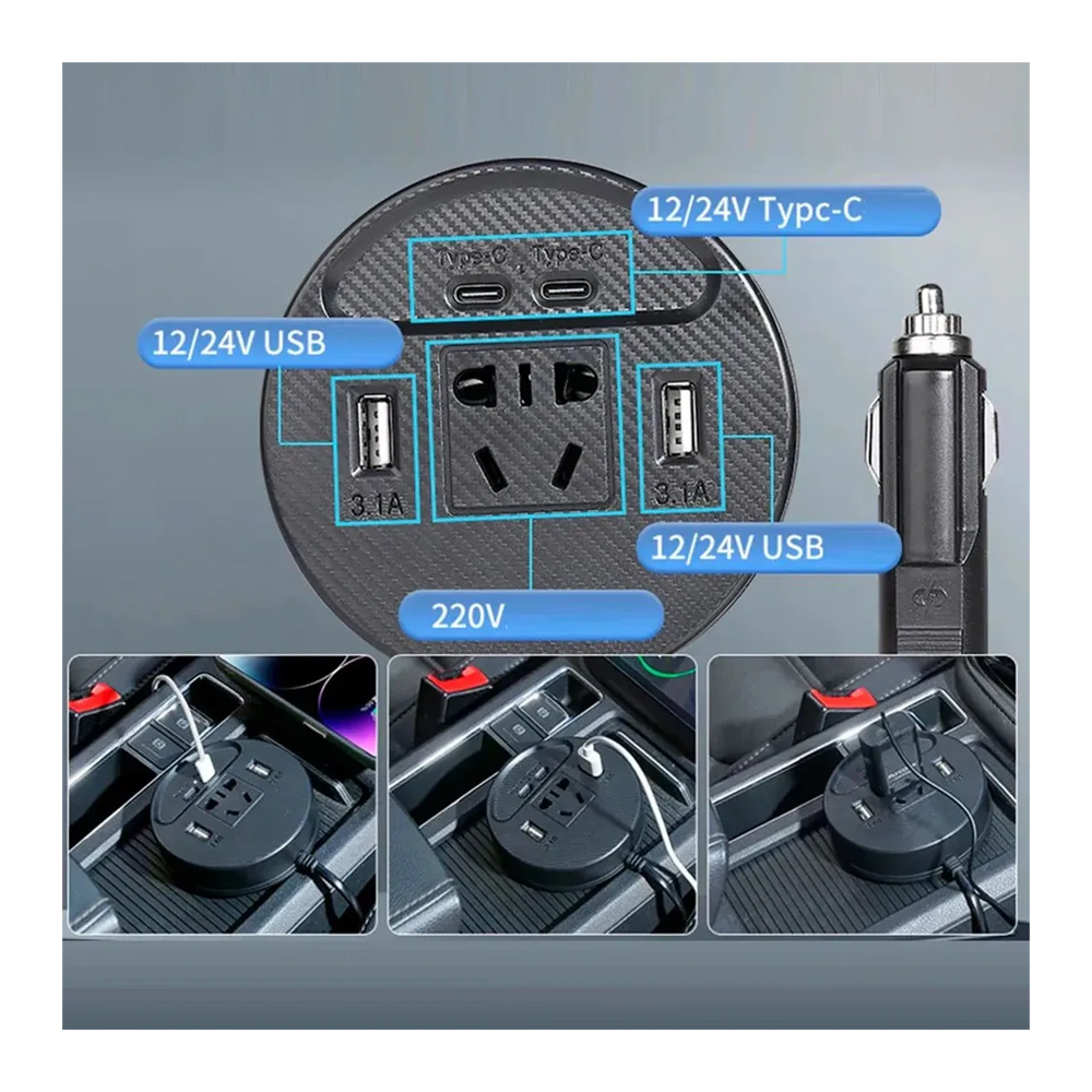 INVERSOR DE CORRIENTE PARA AUTO 150W 12V24V A 220V + USB Y USB-C CARGA RÁPIDA - 6