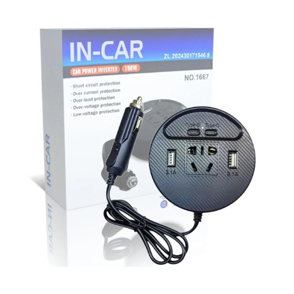 INVERSOR DE CORRIENTE PARA AUTO 150W 12V24V A 220V + USB Y USB-C CARGA RÁPIDA - 9