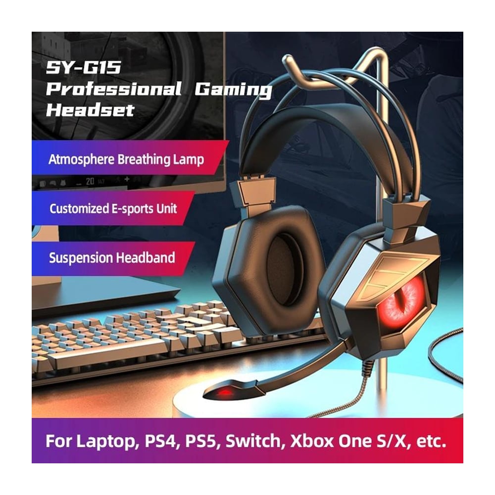 AUDÍFONOS GAMER ESPORTS CON MICRÓFONO INCORPORADO Y LED SONIDO ENVOLVENTE ESTÉREO HIFI USB - 2