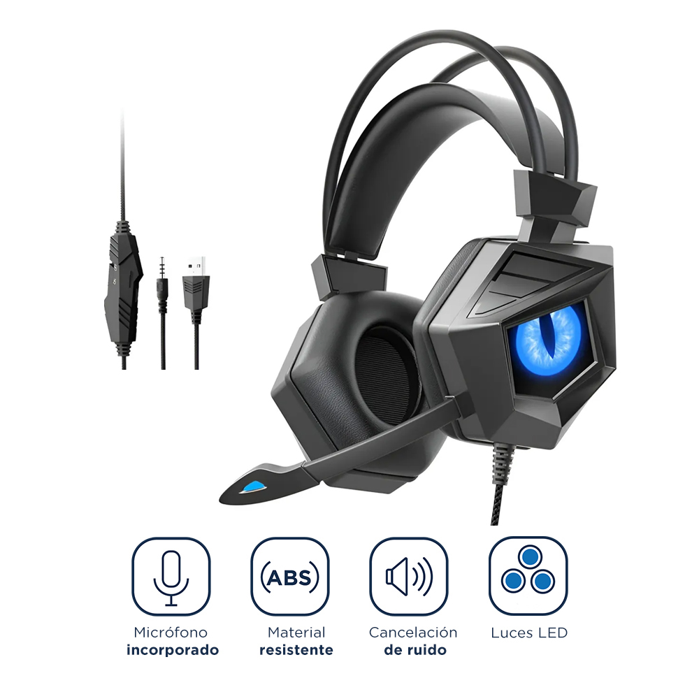 AUDÍFONOS GAMER ESPORTS CON MICRÓFONO INCORPORADO Y LED SONIDO ENVOLVENTE ESTÉREO HIFI USB - 9