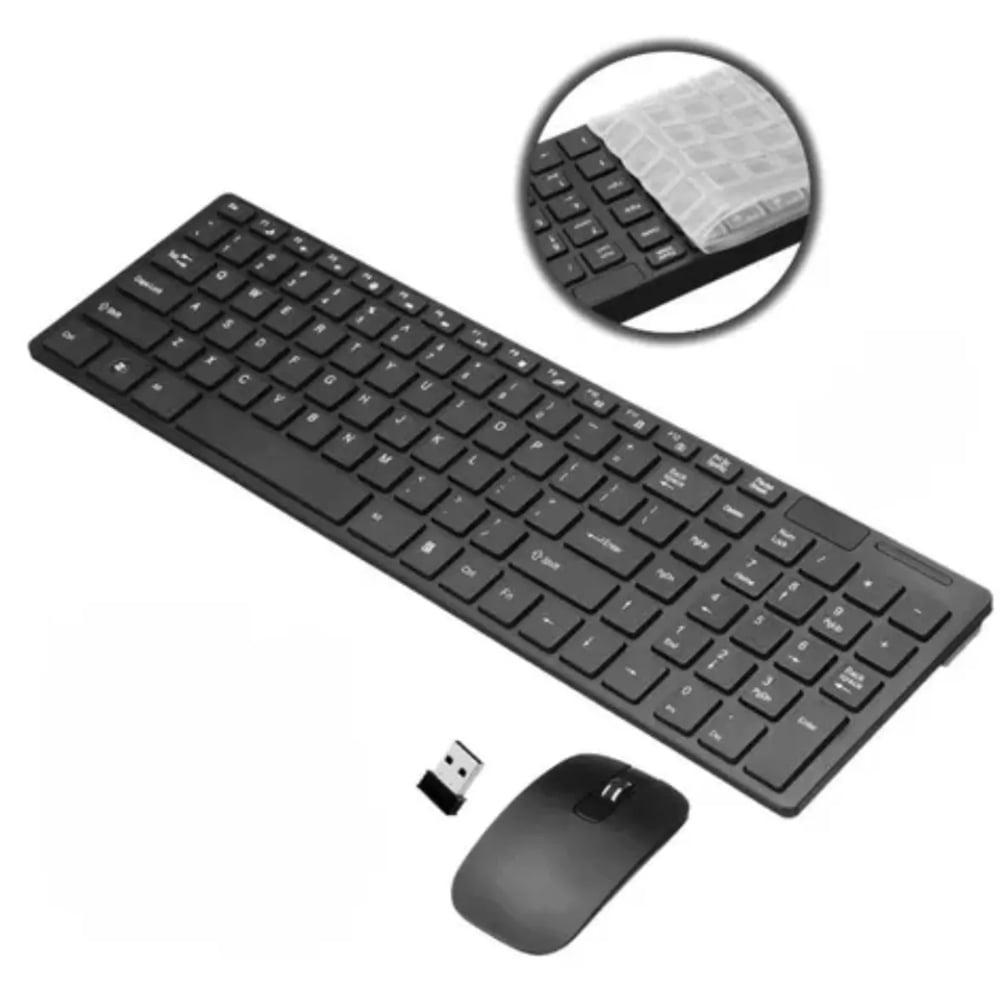 TECLADO Y MOUSE INALÁMBRICO USB PARA PC LAPTOP COMPUTADORA NEGRO CONEXIÓN 2.4GHZ - 1
