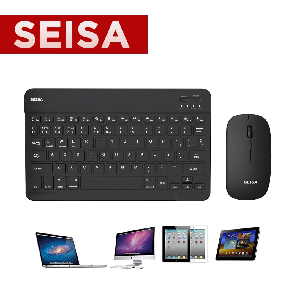 KIT TECLADO Y MOUSE INALAMBRICO BLUETOOTH 2.4G RECARGABLE NEGRO IOS WINDOWS IPAD - 1